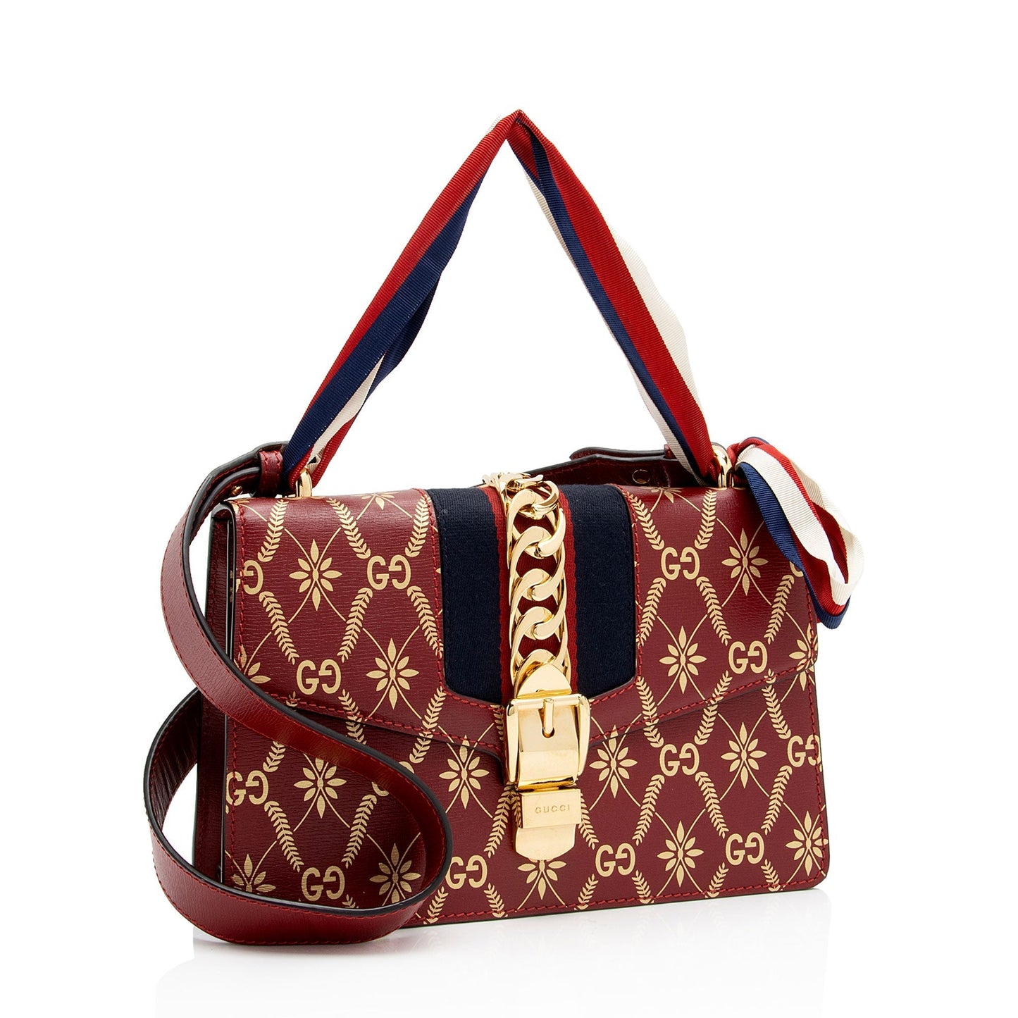 Gucci Printed Sylvie SHF-6FGtNY Nylon Calfskin Red Small Shoulder Bag
