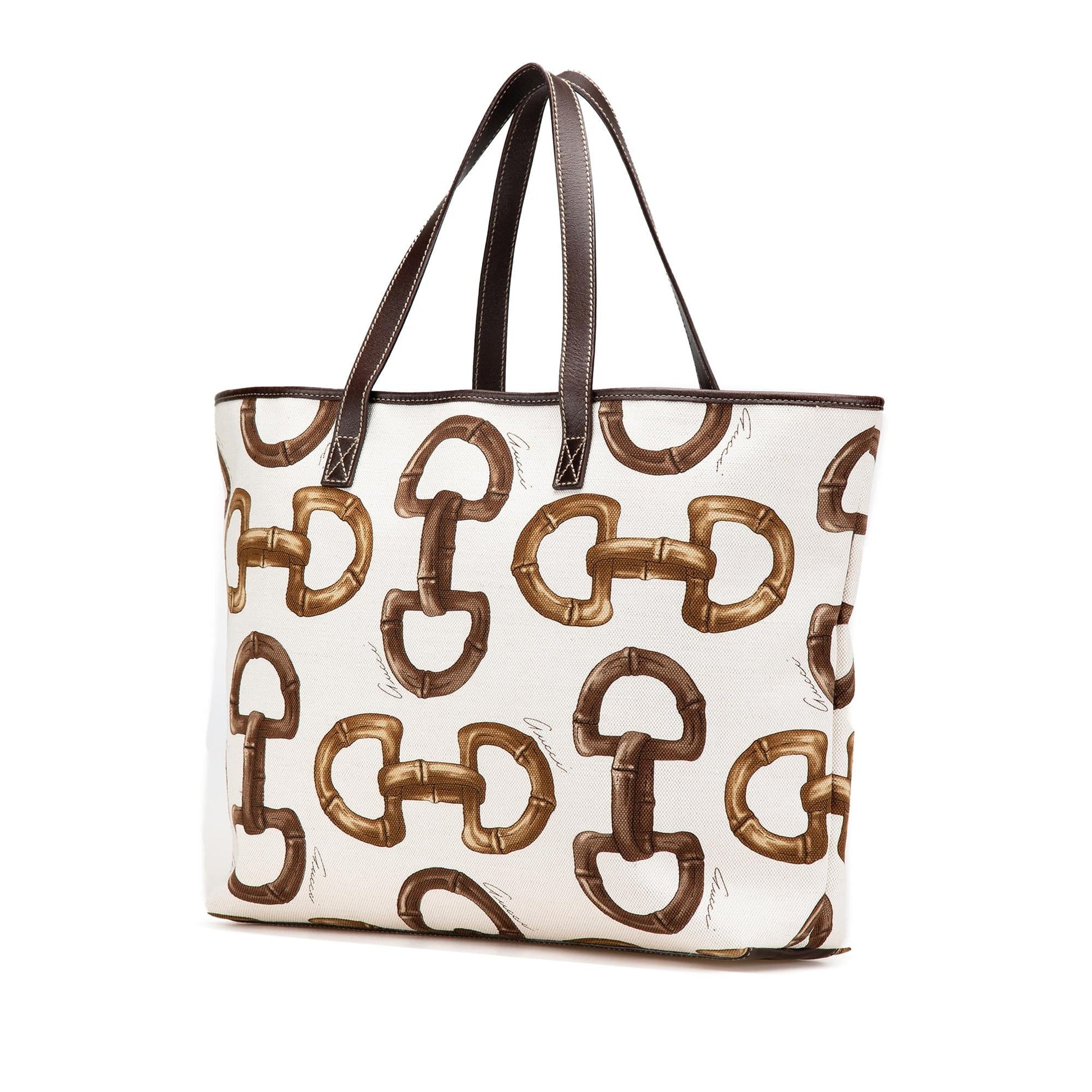 Gucci Printed Horsebit Canvas Calf White Tote Bag