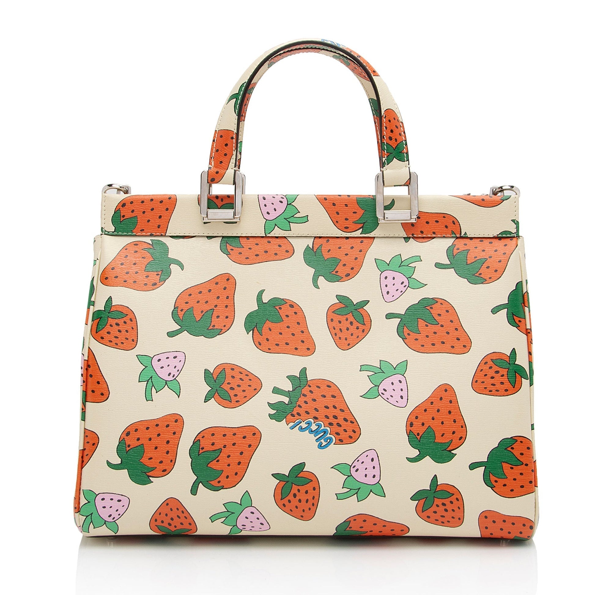 Gucci Printed Strawberry Zumi SHF-HJJ9pH Leather Beige Red Medium Tote Bag