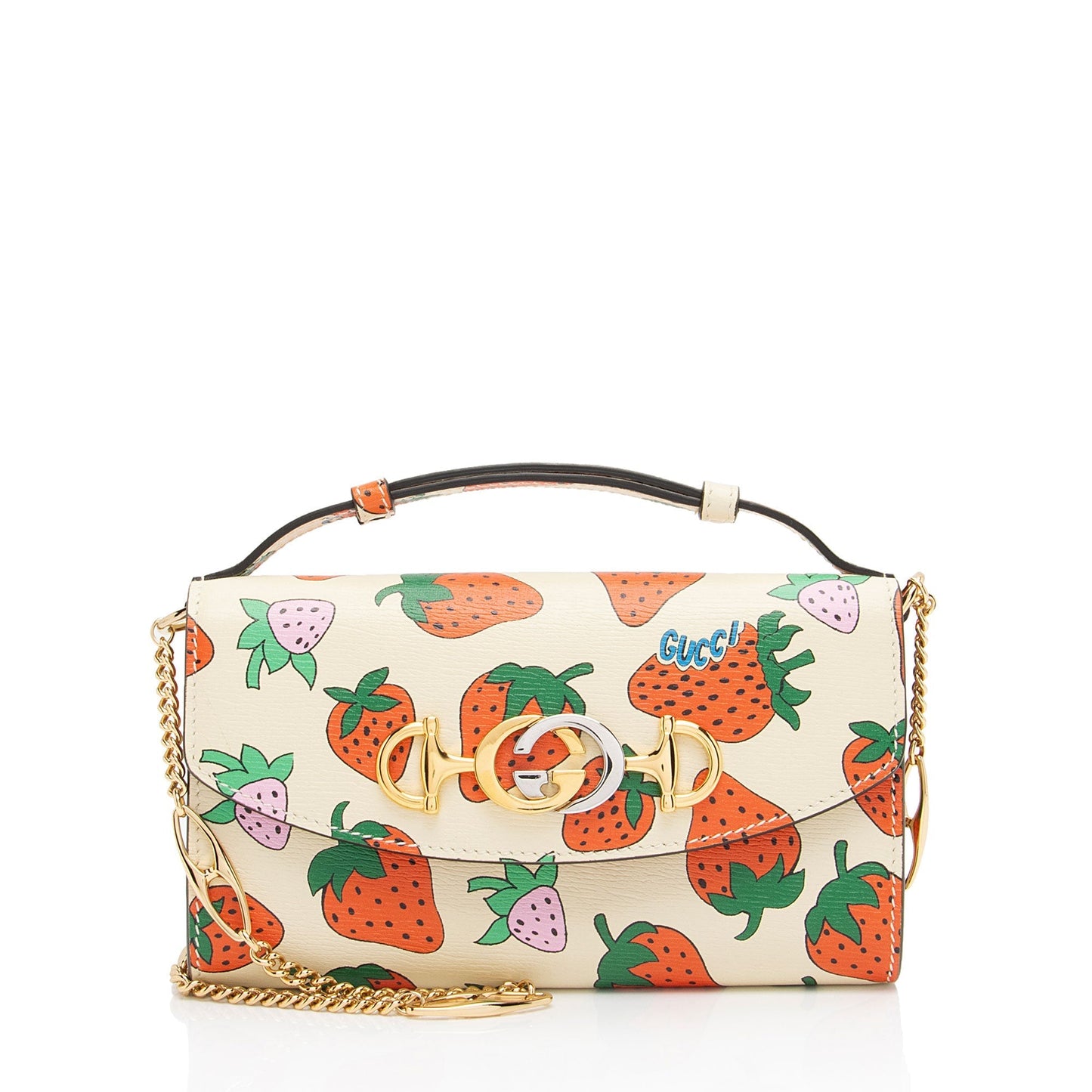 Gucci Printed Strawberry Zumi SHF-Se6JXX Leather Beige Red Mini Shoulder Bag