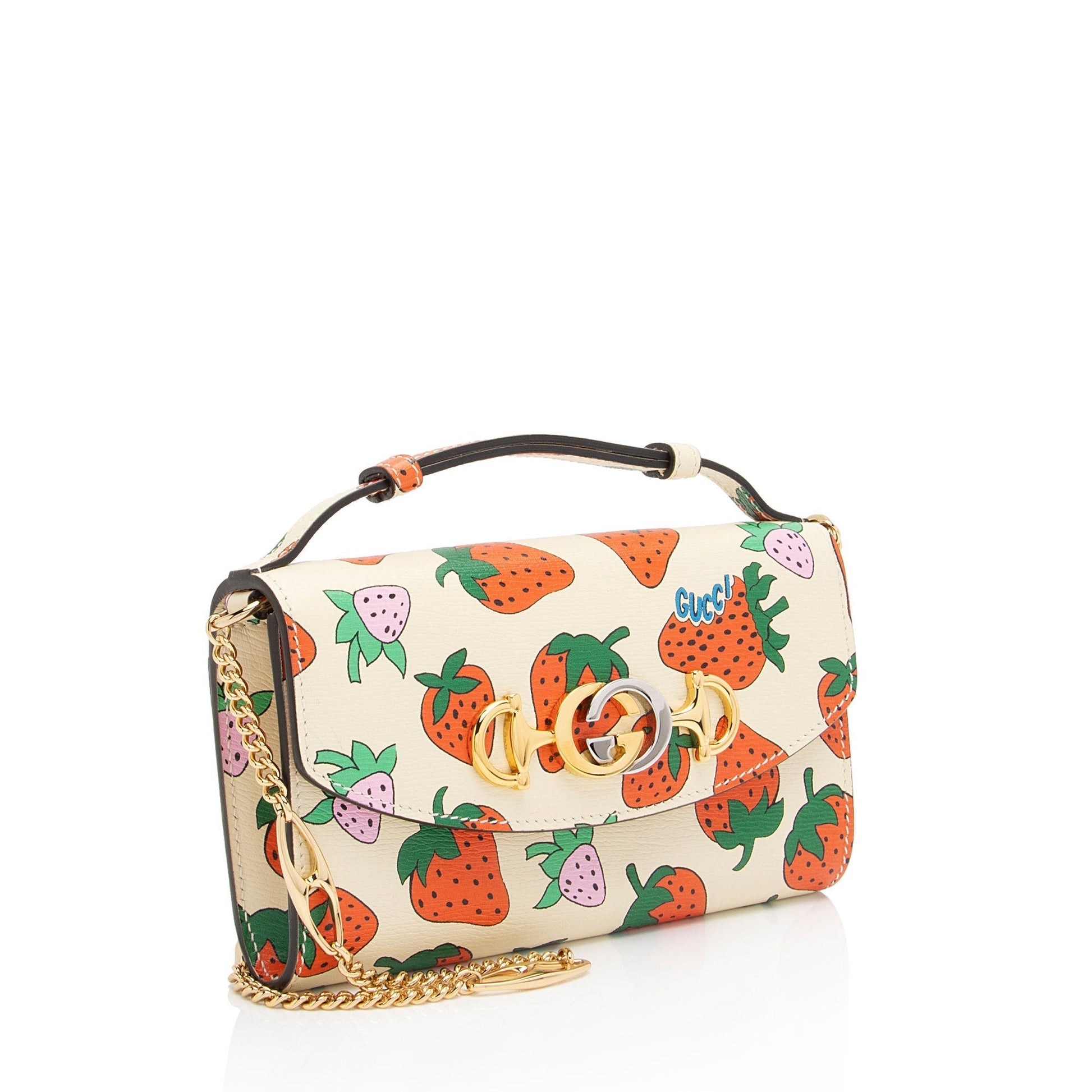 Gucci Printed Strawberry Zumi SHF-Se6JXX Leather Beige Red Mini Shoulder Bag