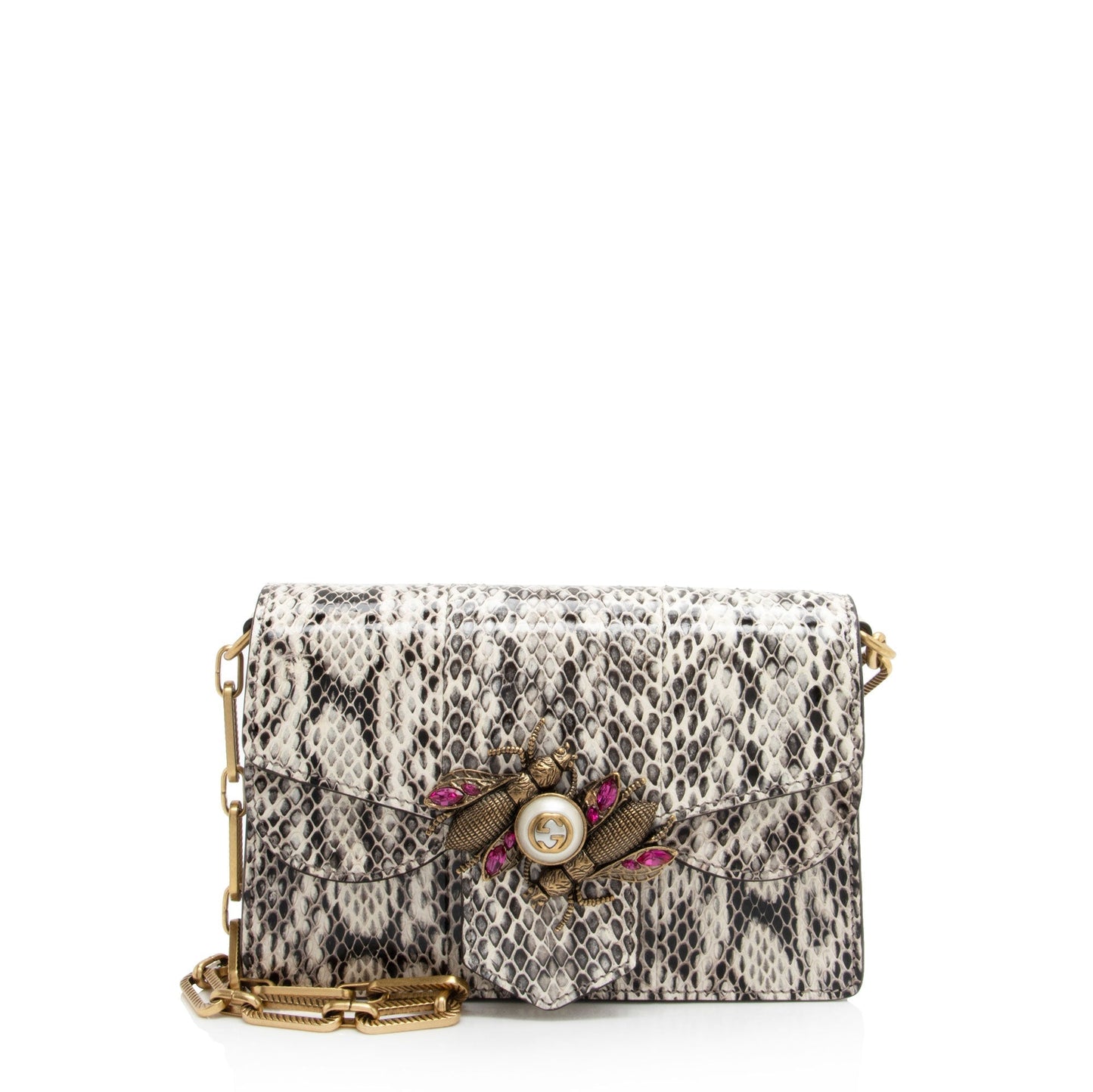 Gucci Bee Broadway SHF-oTBA8i Leather Python Black White Crossbody Bag