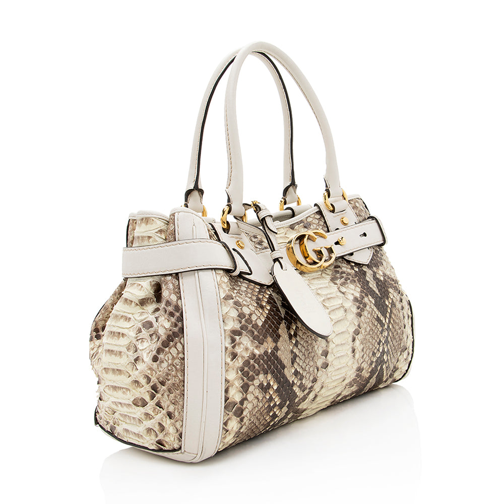 Gucci GG Running SHF Leather Python Brown Beige Satchel Bag