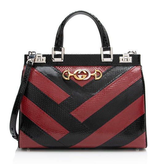 Gucci Zumi SHF Leather Python Black Red Tote Bag