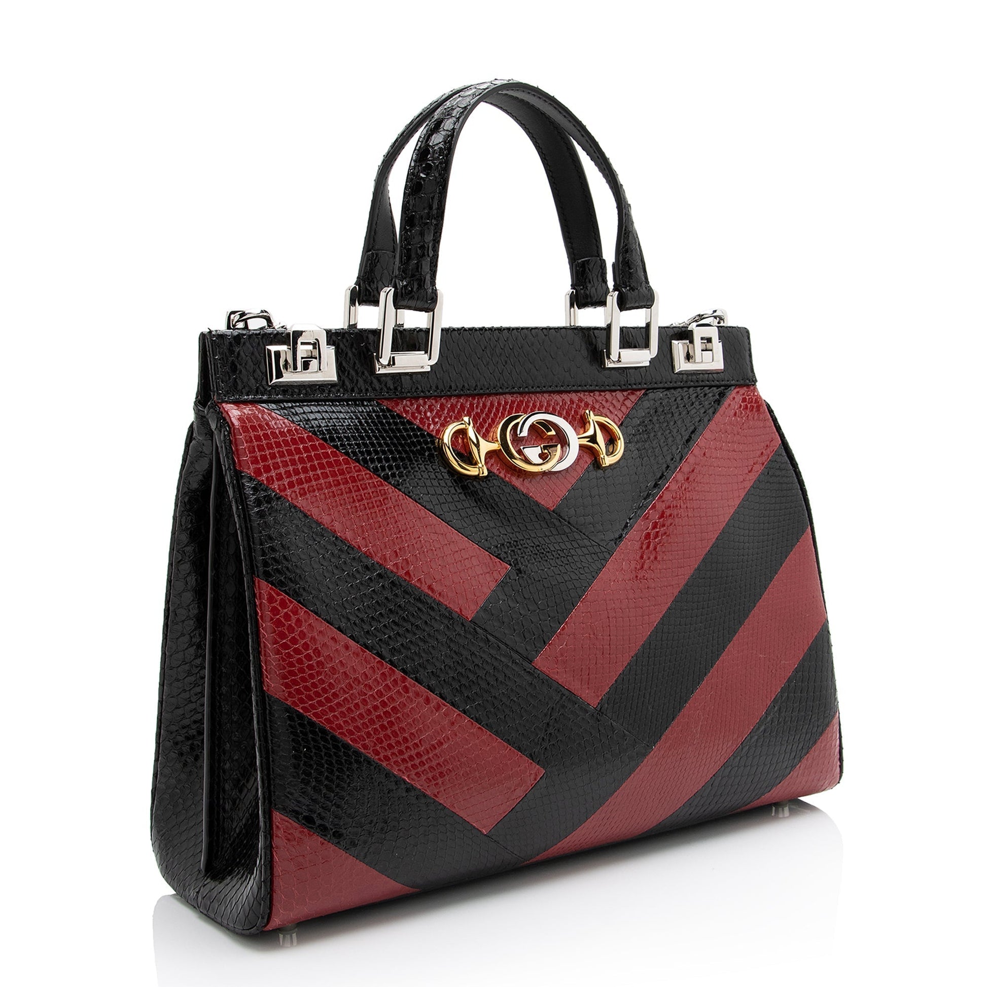 Gucci Zumi SHF Leather Python Black Red Tote Bag