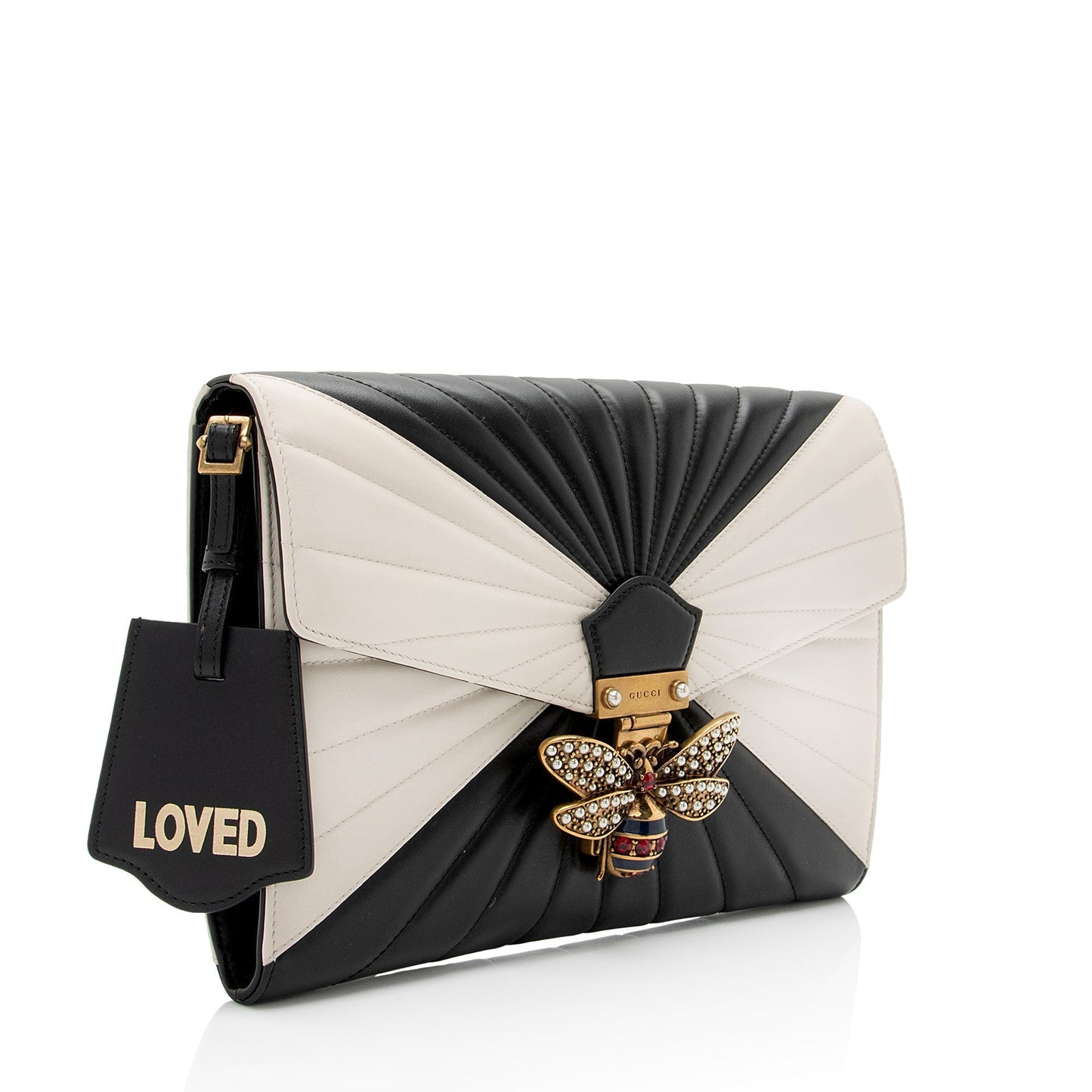 Gucci Queen Margaret Bee Quilted Leather Black White Clutch Bag
