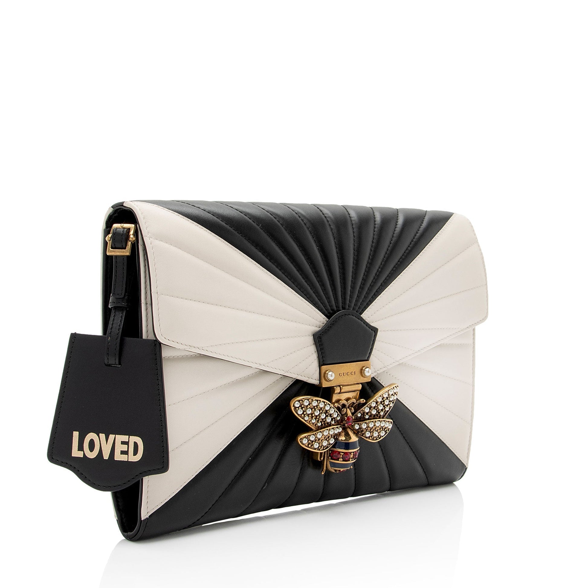 Gucci Queen Margaret Bee Quilted Leather Black White Clutch Bag