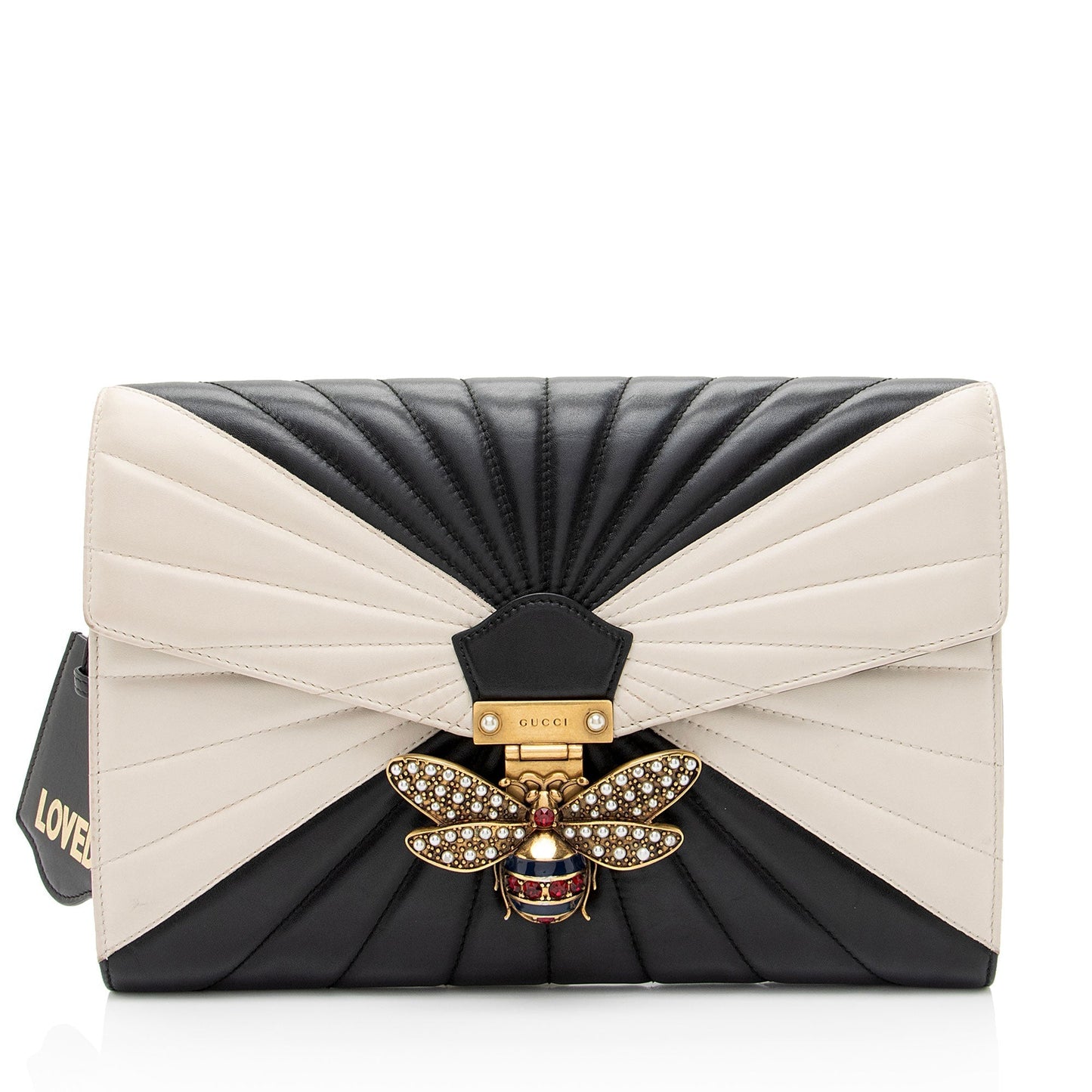 Gucci Queen Margaret Bee Quilted Leather Black White Clutch Bag Shf F7E4Vt