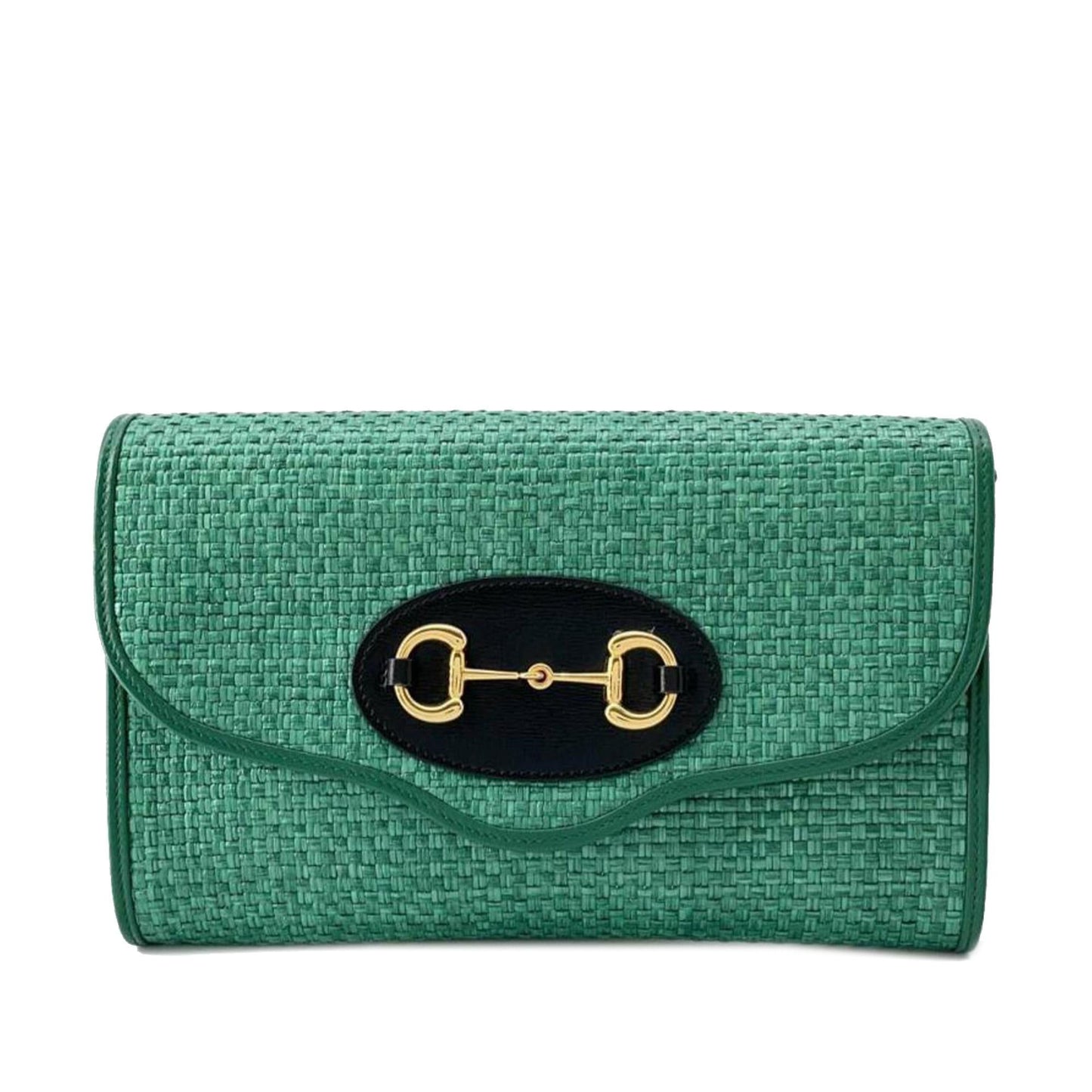 Gucci Horsebit SHG-5XcQjW Raffia Calf Green Chain Shoulder Bag
