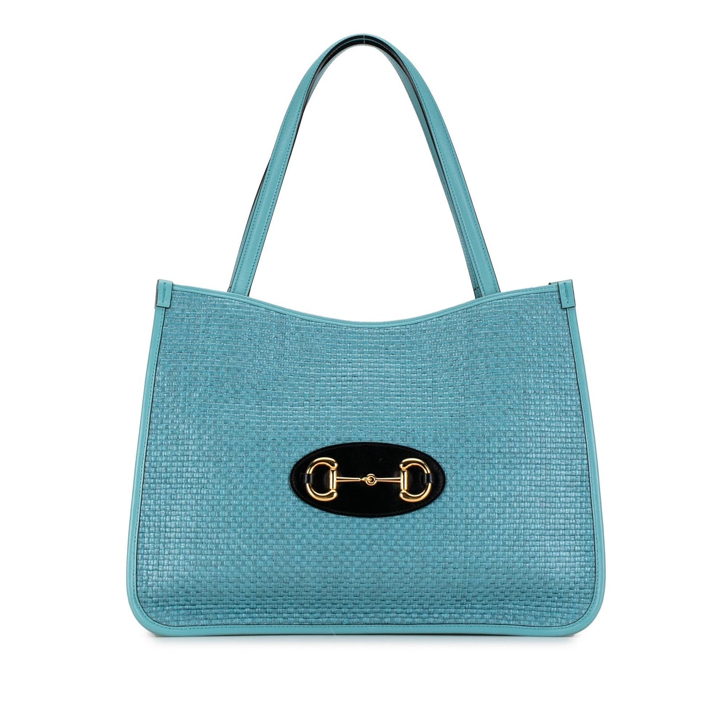 Gucci Horsebit SHG-f8BYsp Raffia Calf Blue Tote Bag
