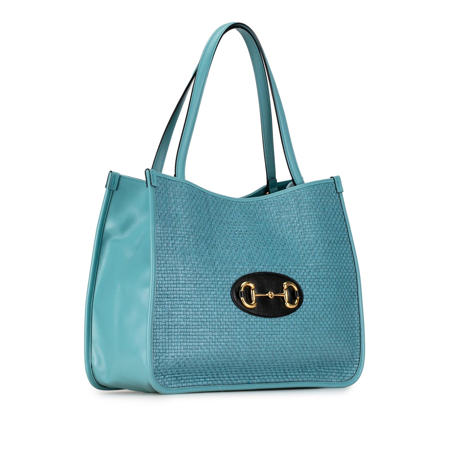 Gucci Horsebit SHG-f8BYsp Raffia Calf Blue Tote Bag