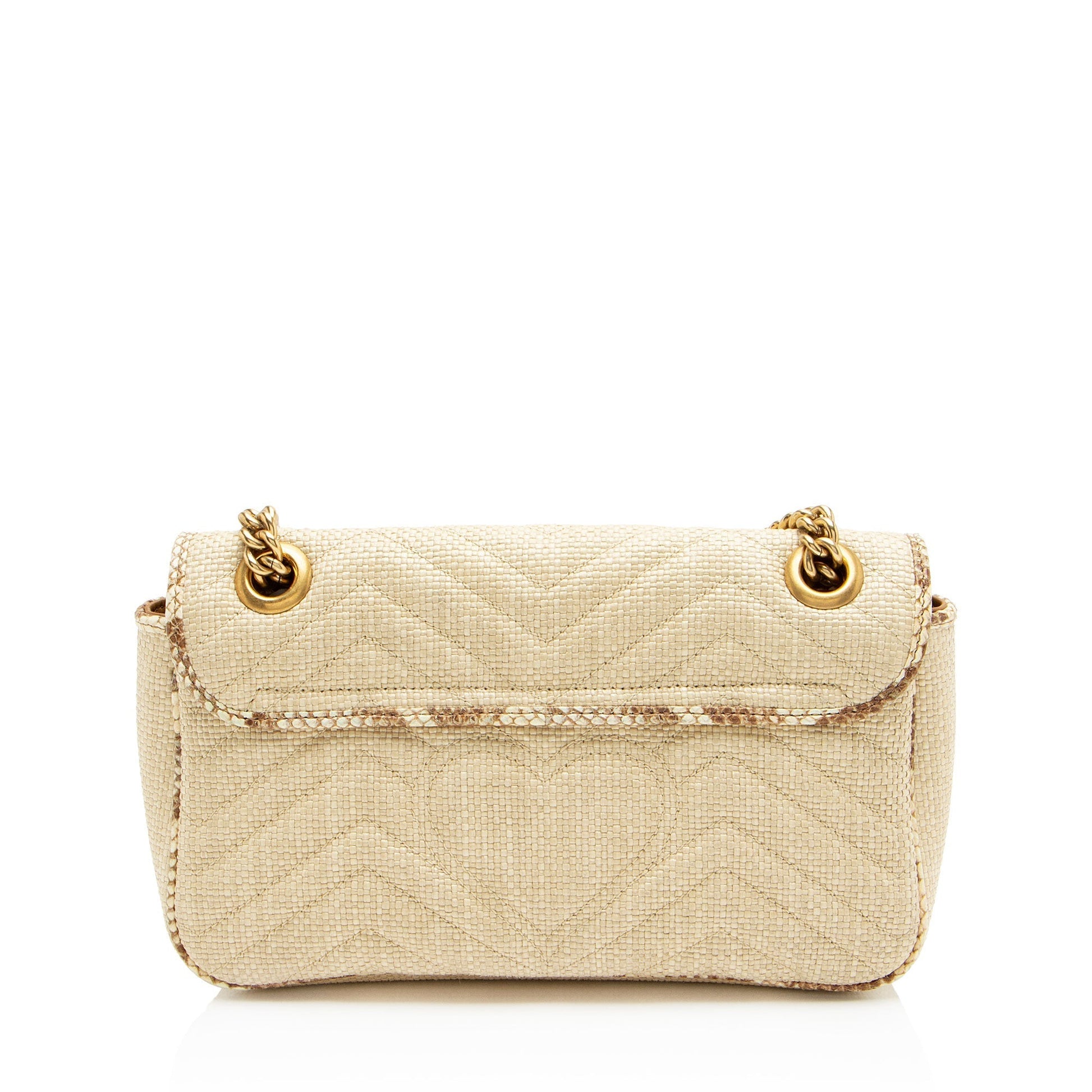 Gucci Snakeskin GG Marmont Flap Leather Raffia Brown Beige Crossbody Bag