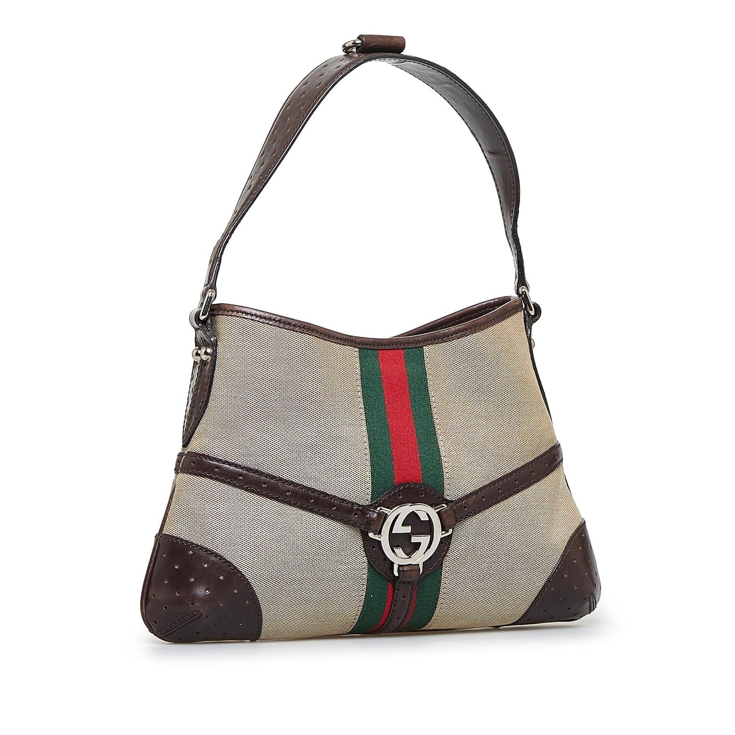 Gucci Reins Web SHG-2amAPb Canvas Brown Shoulder Bag