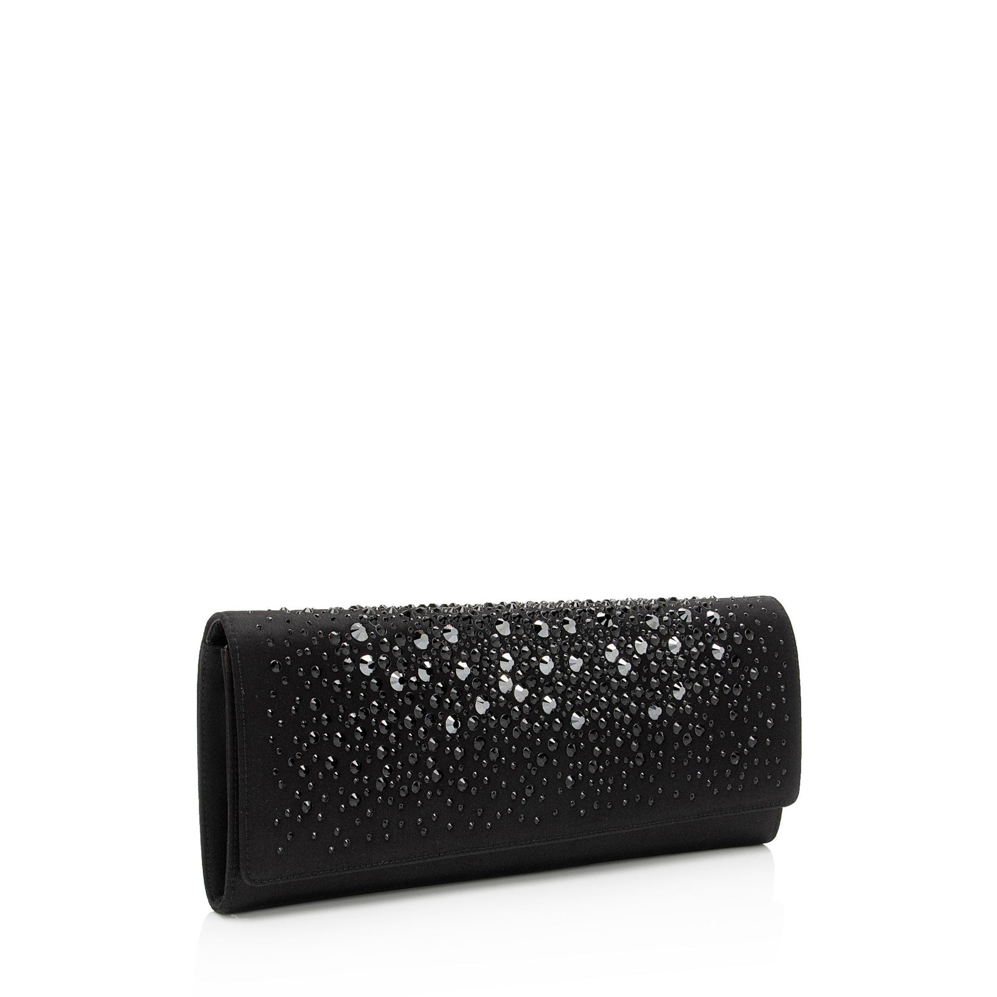 Gucci Crystal Broadway SHF-c9WYSA Satin Black Clutch Bag