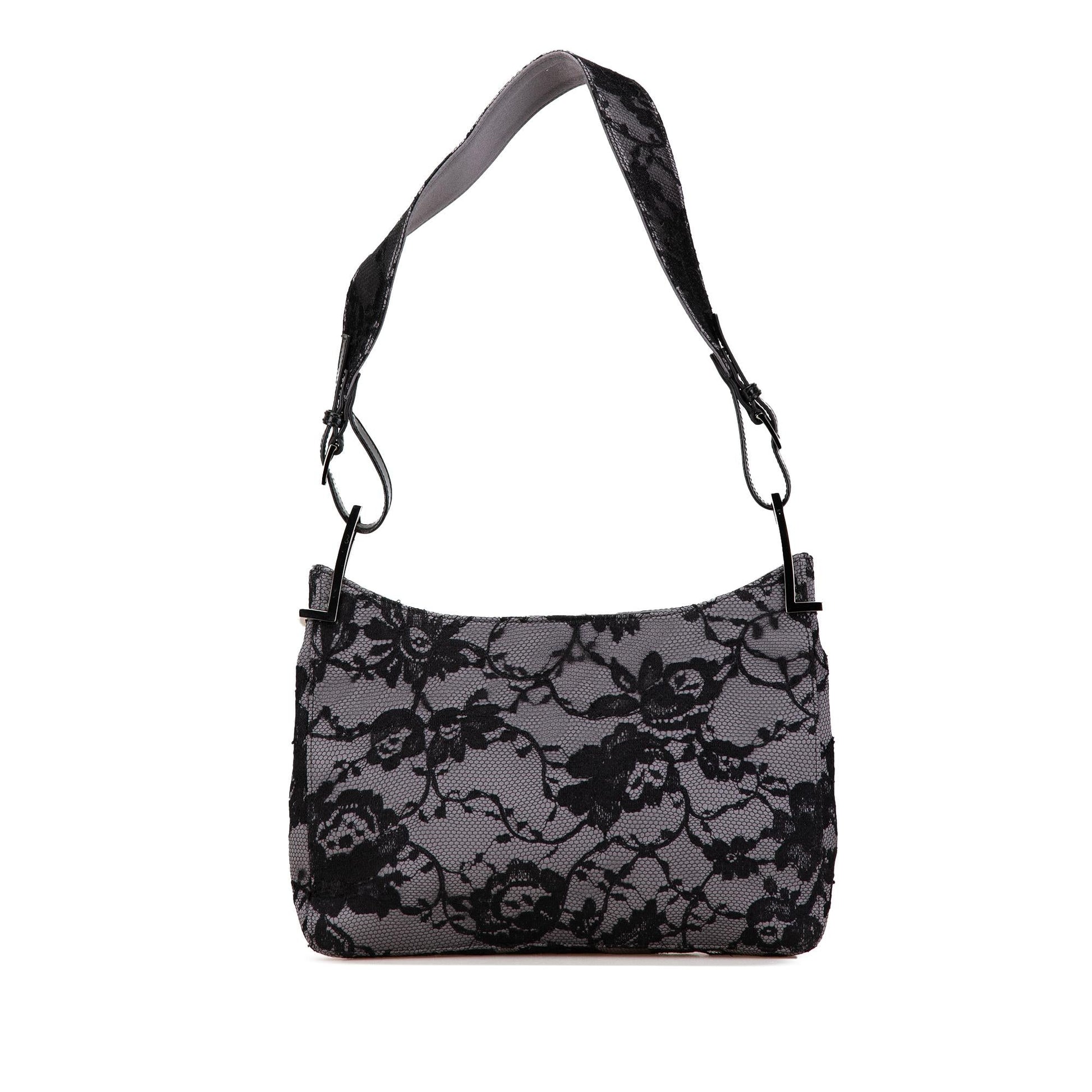Gucci Floral Lace Satin Grey Shoulder Bag