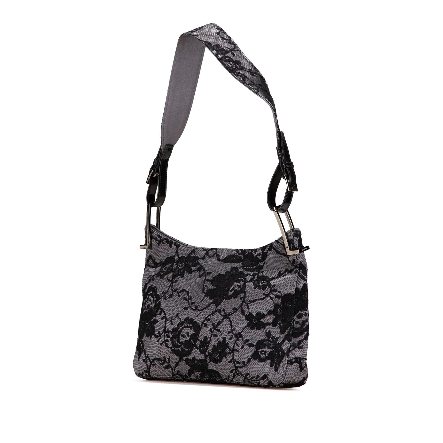 Gucci Floral Lace Satin Grey Shoulder Bag