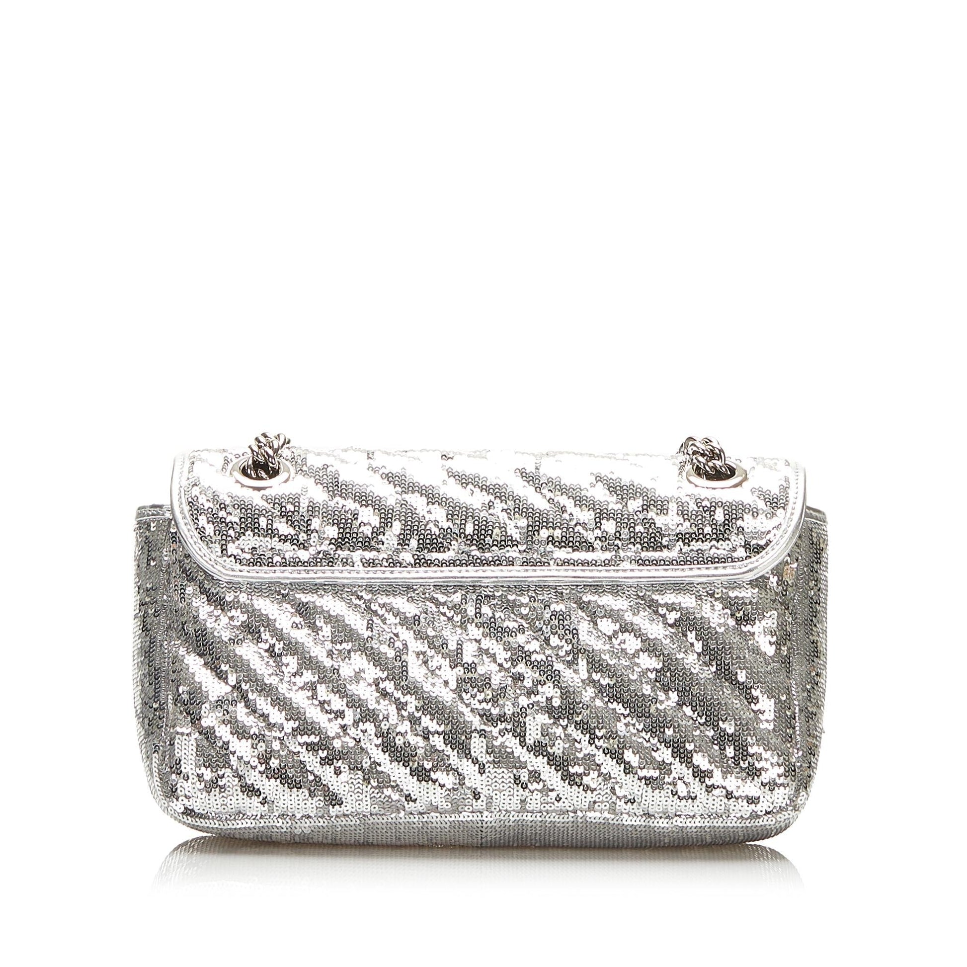 Gucci Sequin GG Marmont SHG-m1iJSq Matelasse Calf Silver Small Shoulder Bag