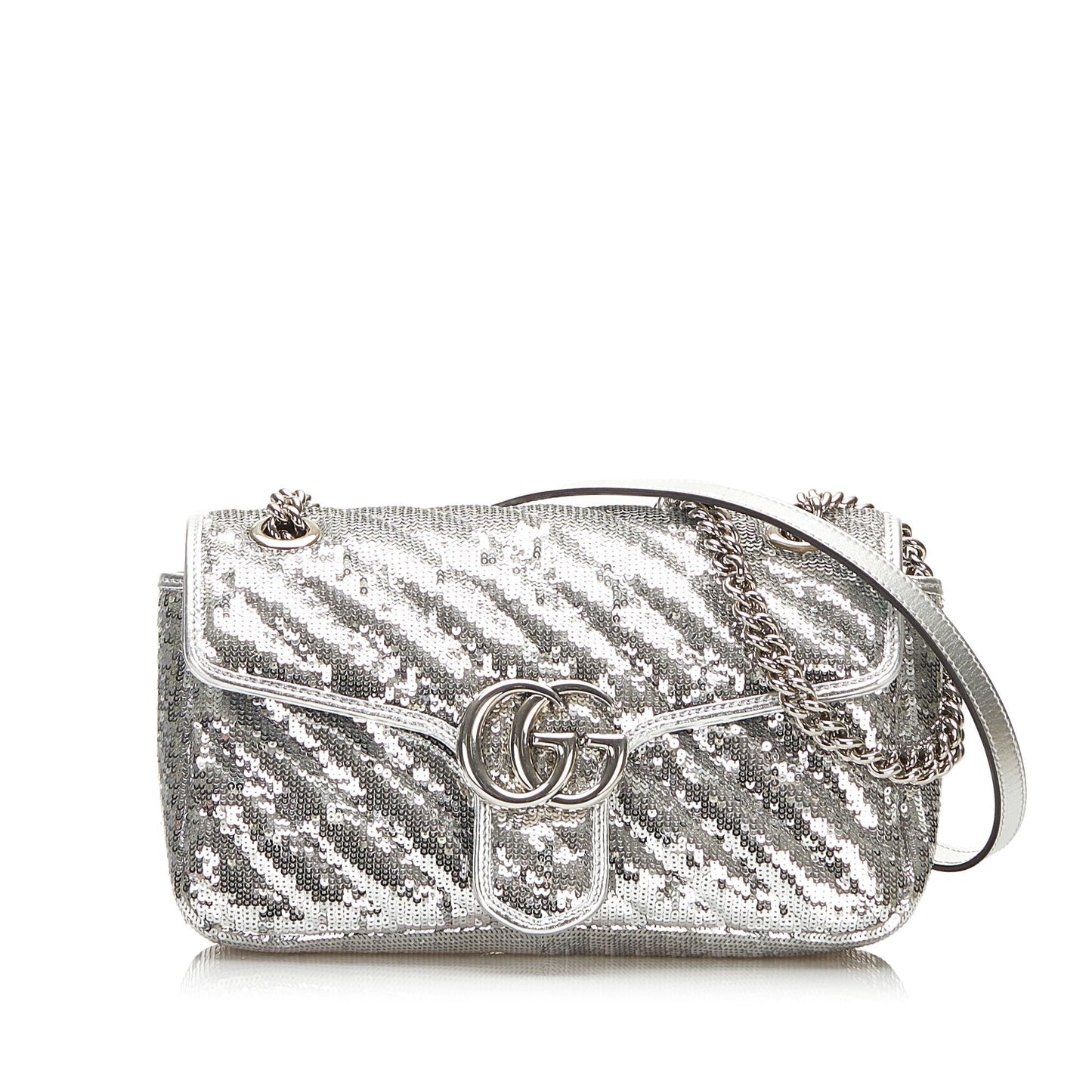 Gucci Sequin GG Marmont SHG-m1iJSq Matelasse Calf Silver Small Shoulder Bag