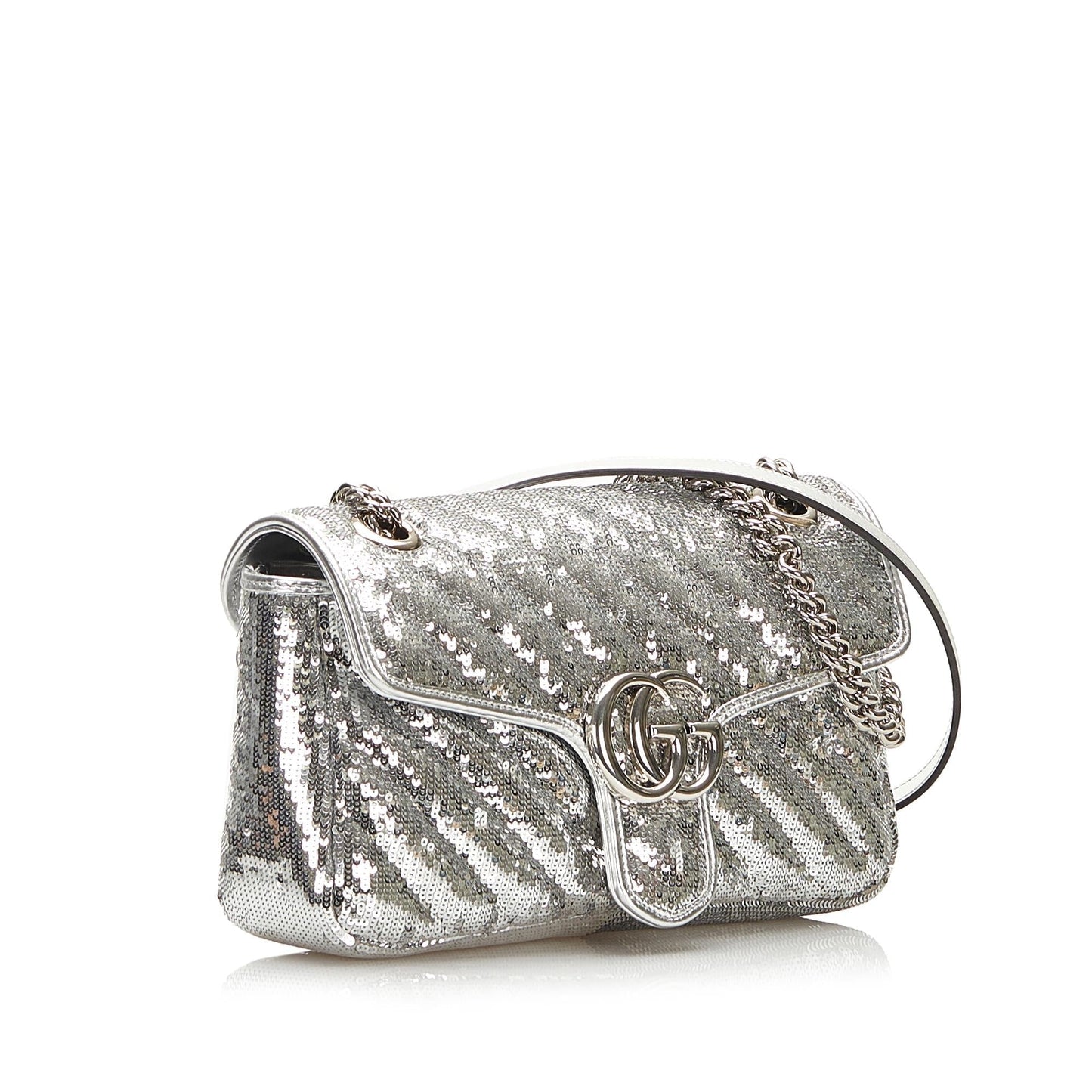 Gucci Sequin GG Marmont SHG-m1iJSq Matelasse Calf Silver Small Shoulder Bag
