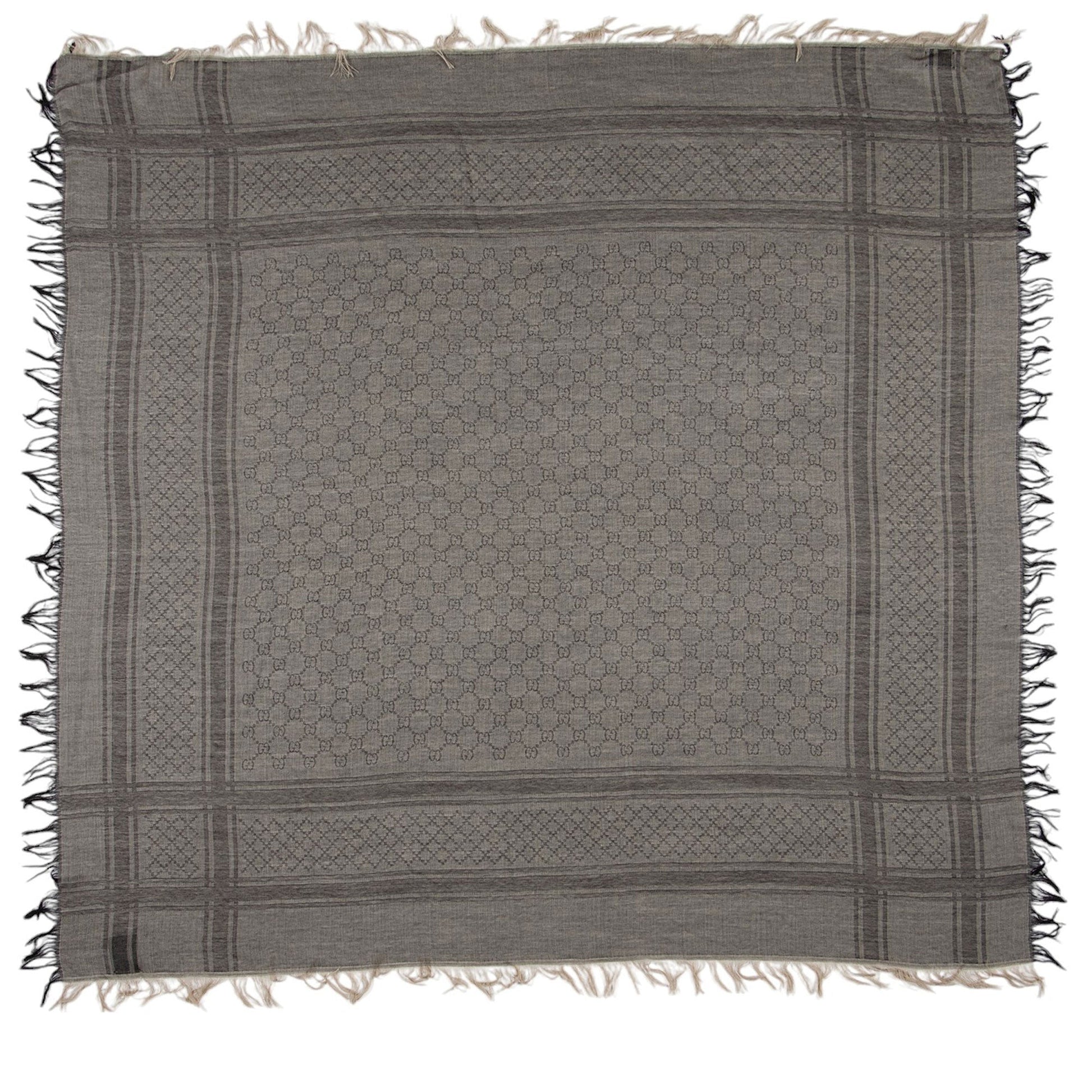 Gucci Silk Wool Diamante 140cm Shawl Monogram Grey Handbag
