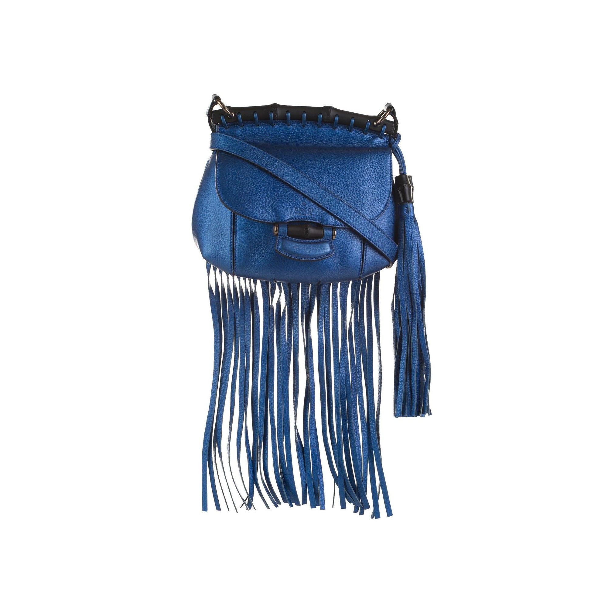 Gucci Bamboo Nouveau Fringe SHG-YksGHq Calf Blue Small Jewelry