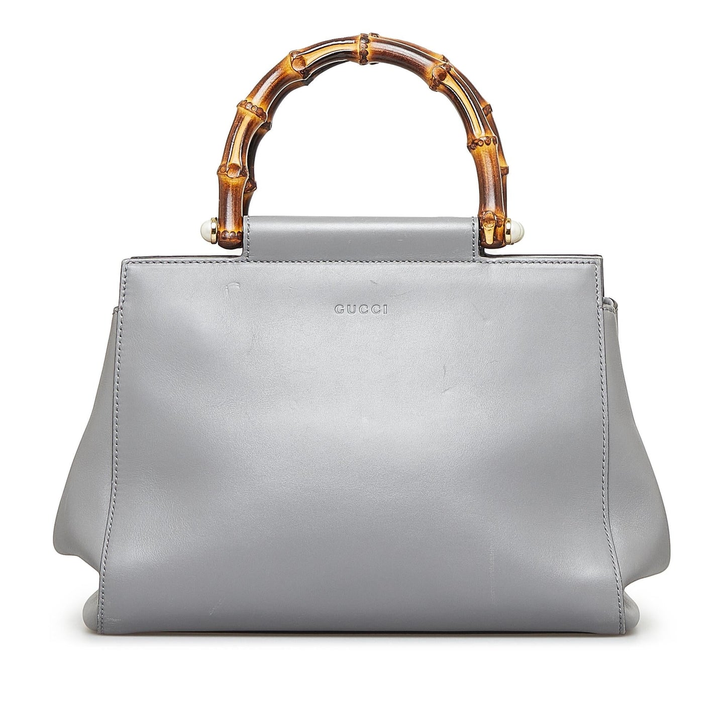 Gucci Bamboo Nymphaea SHG-v3IHLK Calf Grey Small Satchel Bag