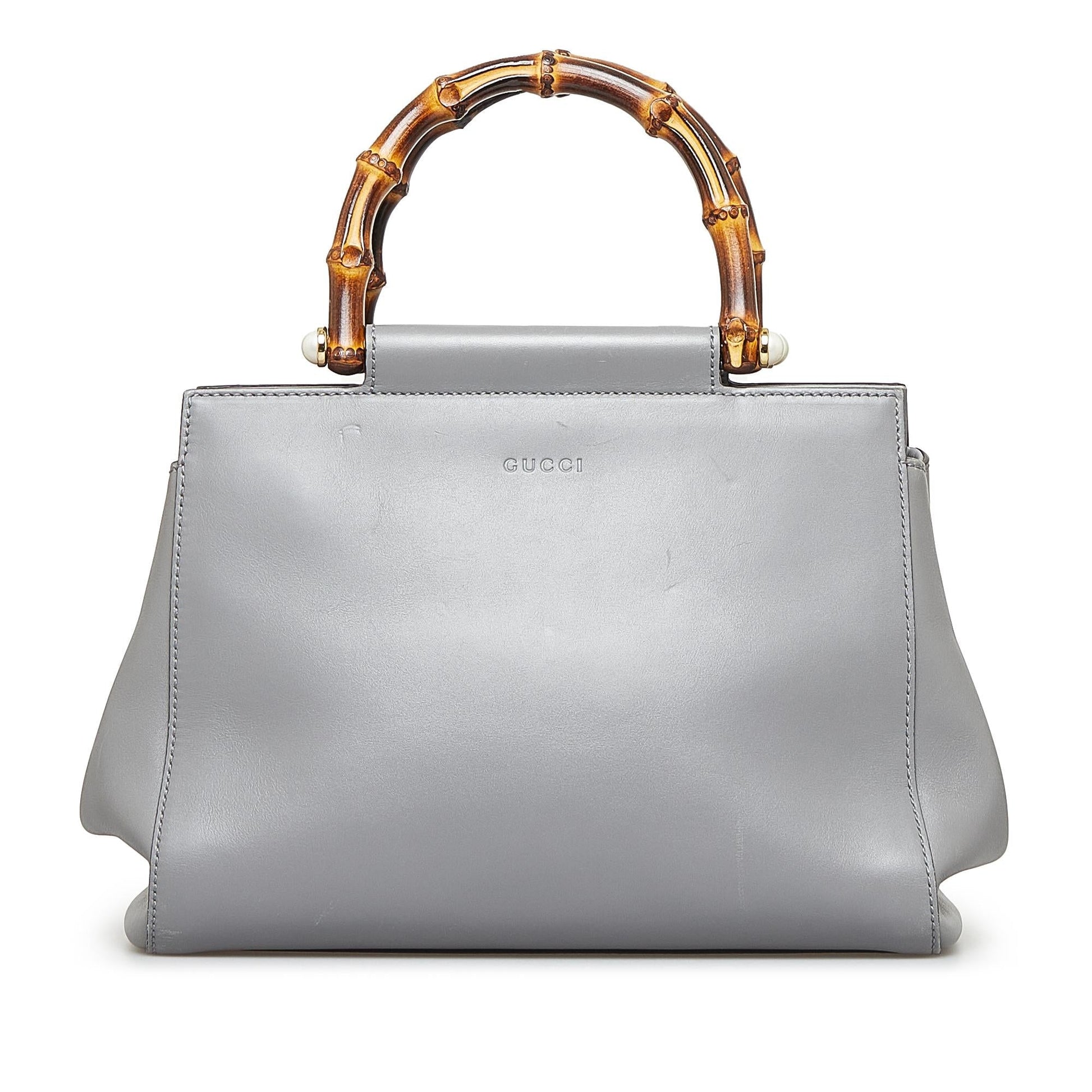 Gucci Bamboo Nymphaea SHG-v3IHLK Calf Grey Small Satchel Bag
