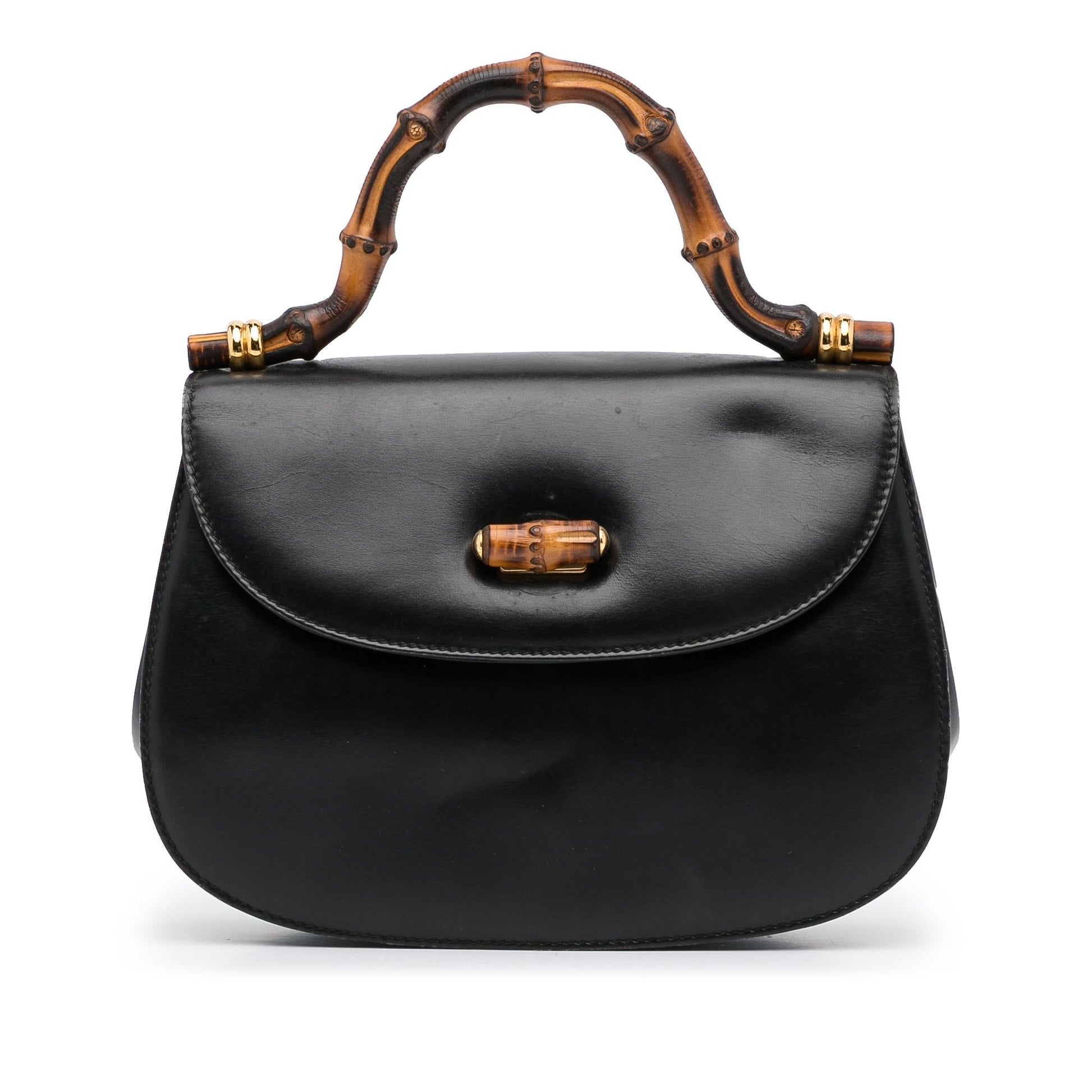 Gucci Bamboo Top Handle SHG-Zsc6X0 Calf Black Small Flap Satchel Bag