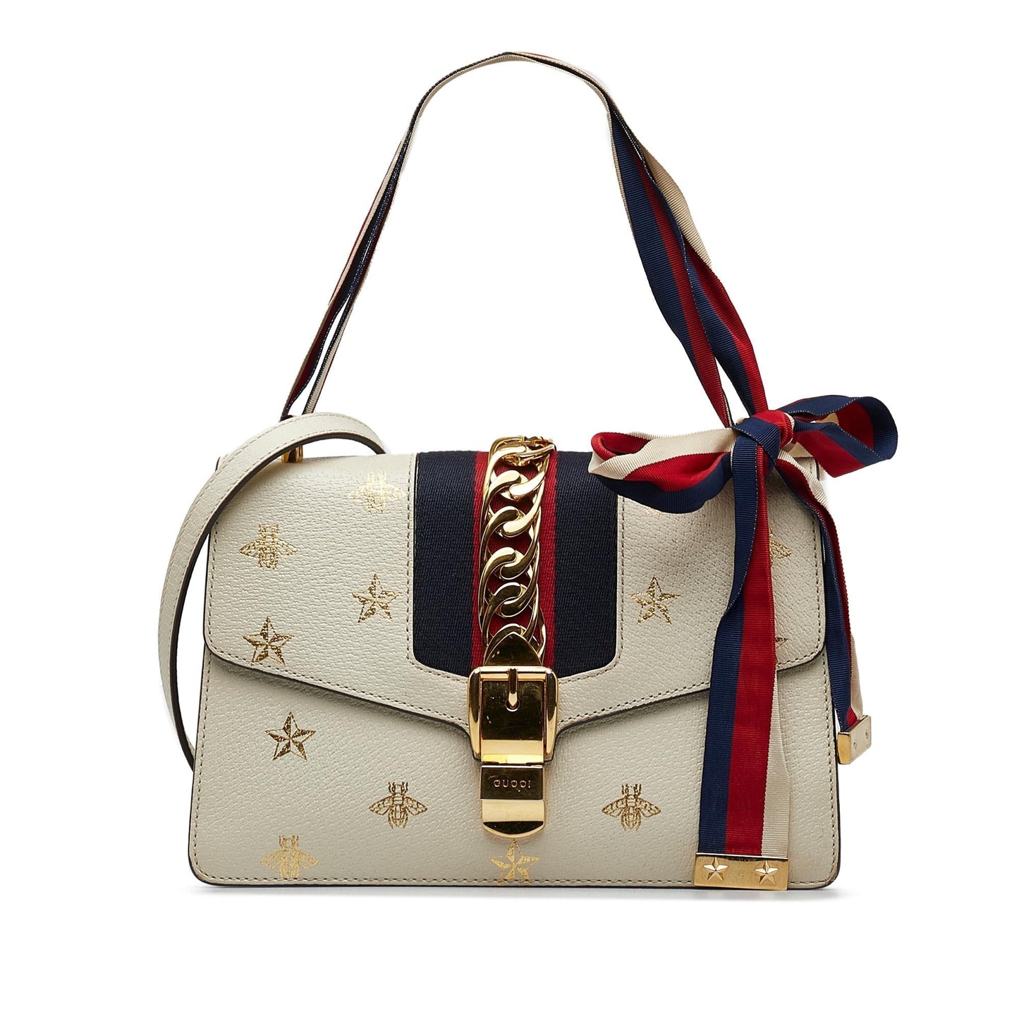 Gucci Bee Star Sylvie SHG-WlqOsn Calf White Small Crossbody Bag