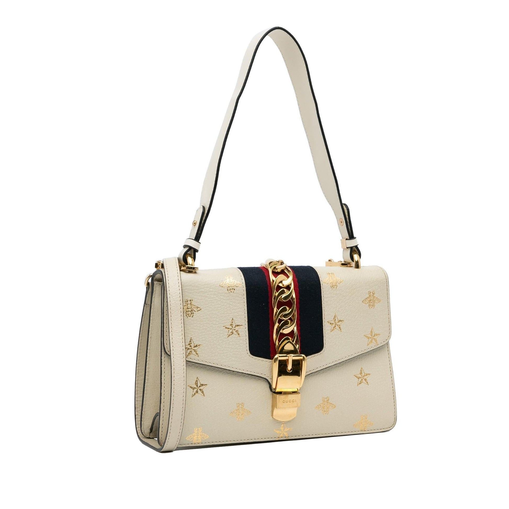 Gucci Bee Star Sylvie SHG-3HcVoI Calf White Small Satchel Bag