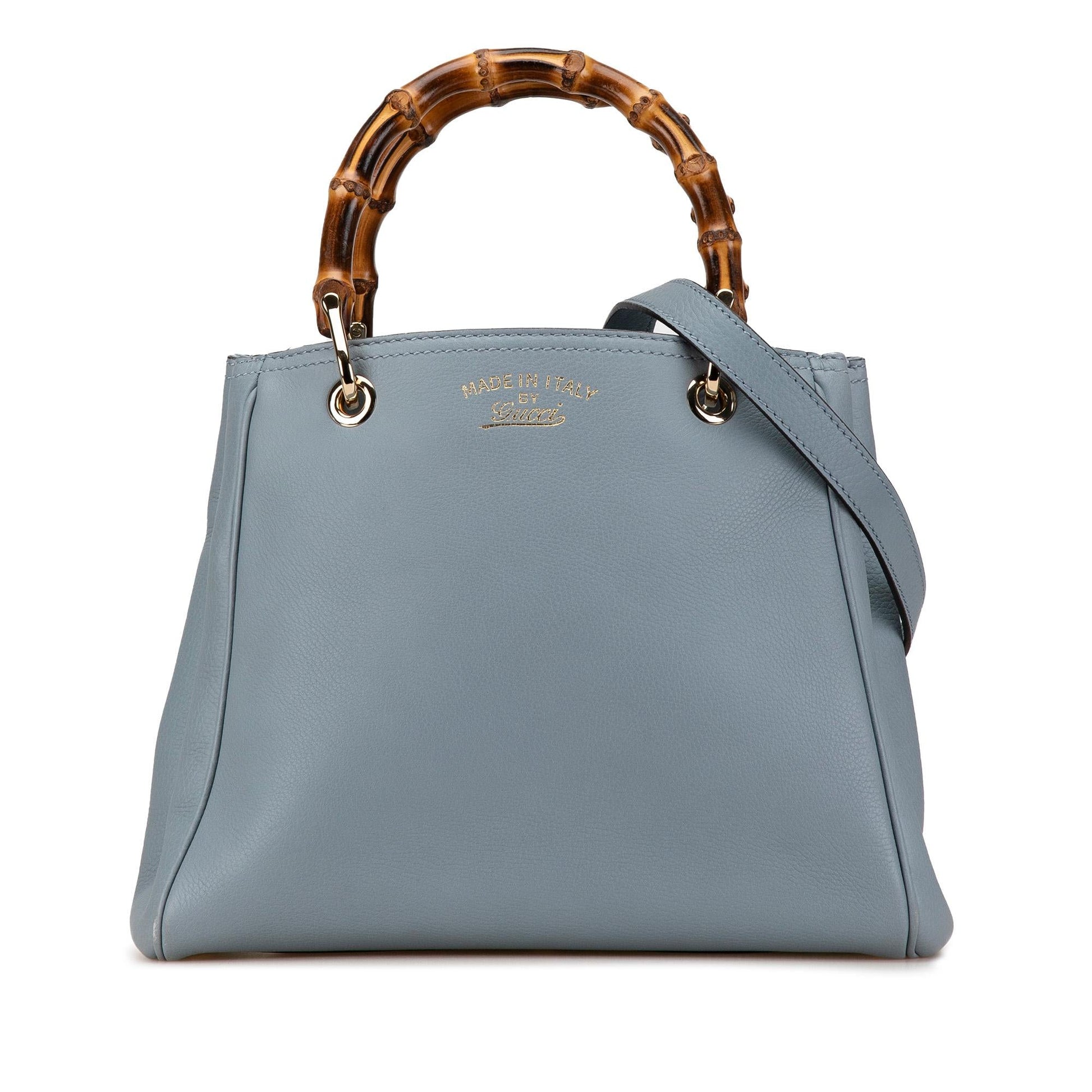 Gucci Bamboo Shopper Calf Calfskin Blue Small Satchel Bag Satchel 11