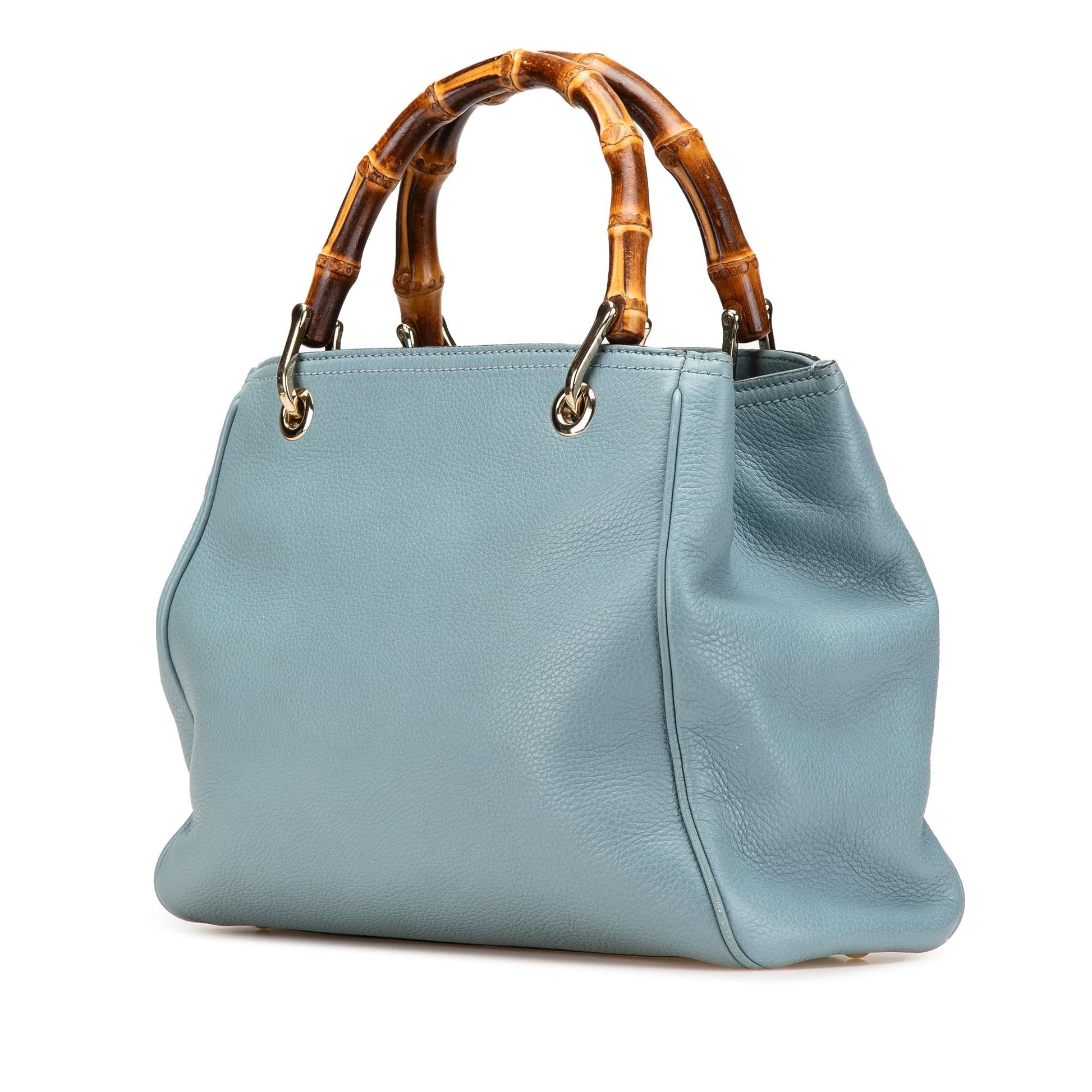 Gucci Bamboo Shopper Calf Calfskin Blue Small Satchel Bag Satchel 15