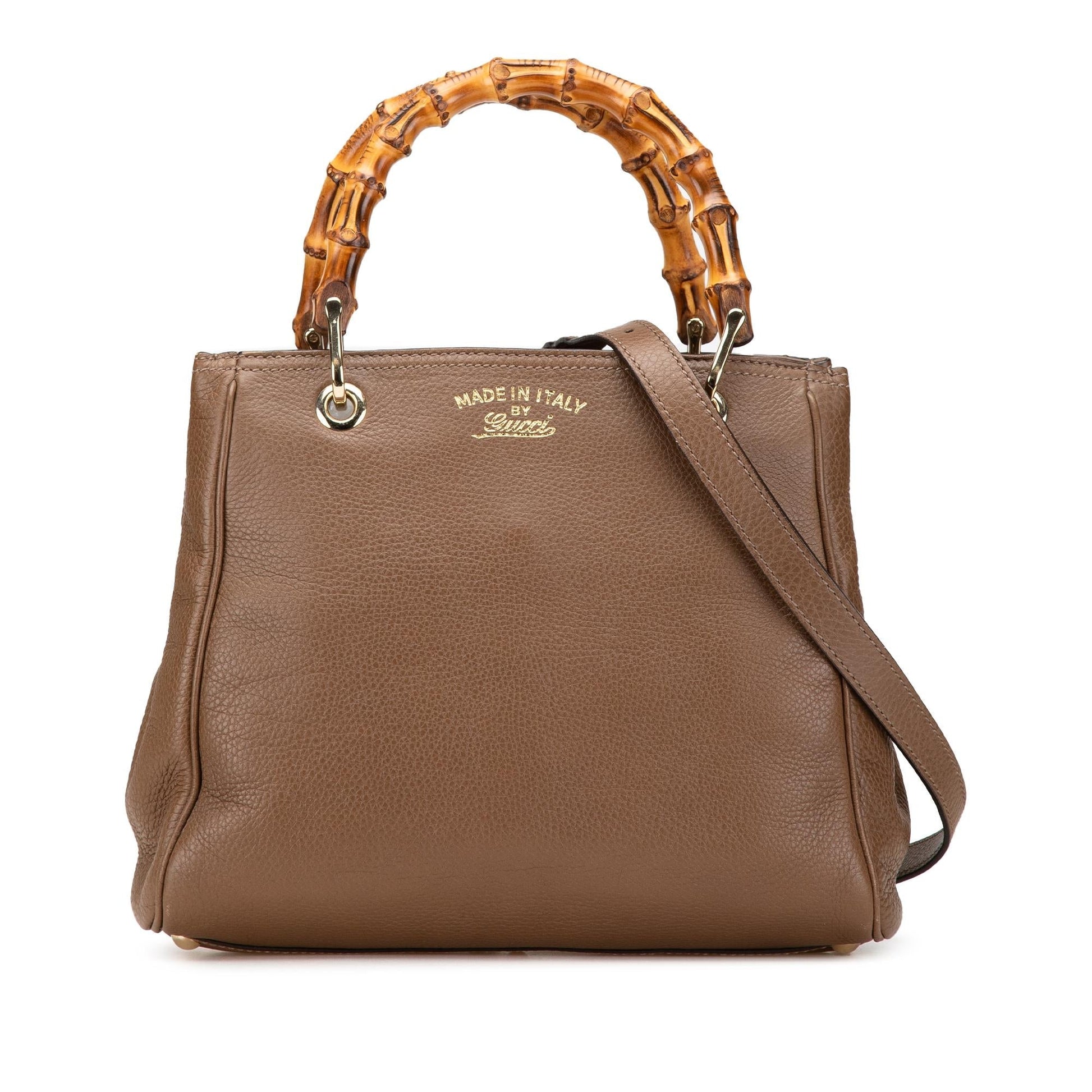 Gucci Bamboo Shopper Calf Calfskin Brown Small Satchel Bag