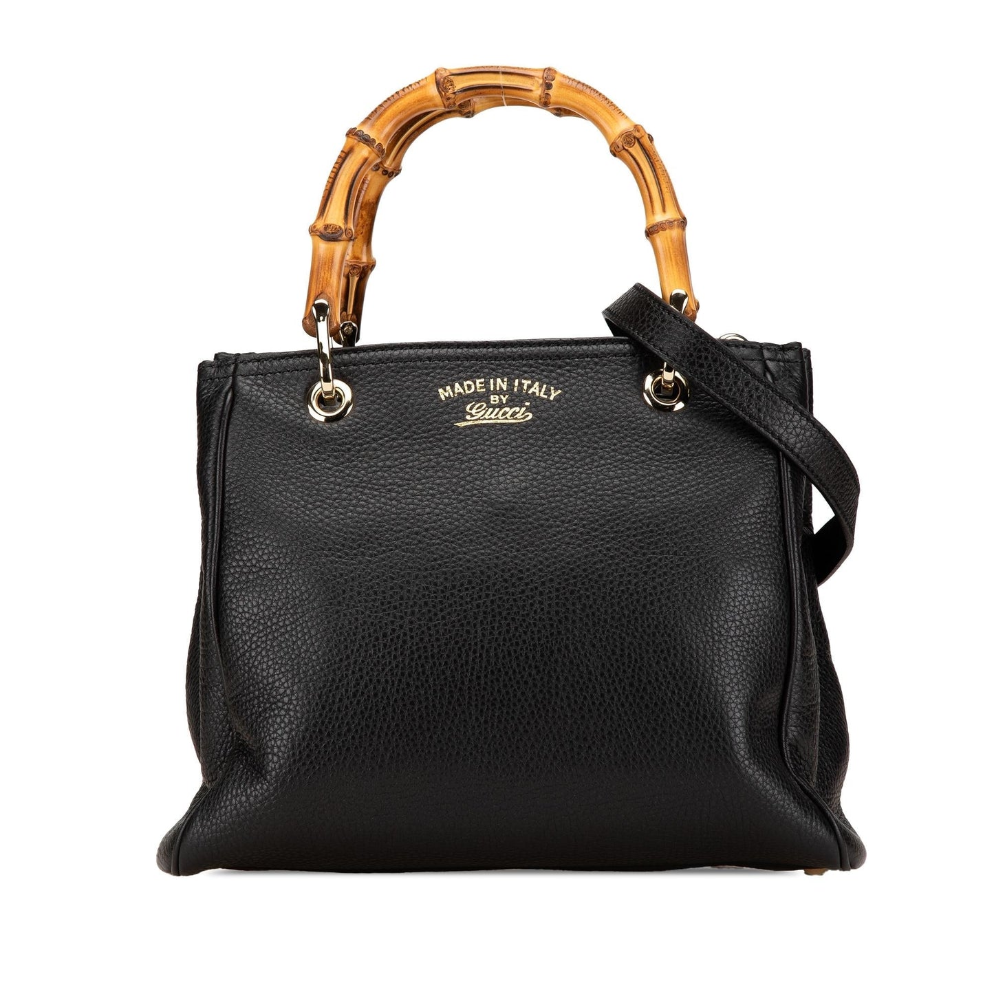 Gucci Bamboo Shopper Calf Calfskin Black Small Satchel Bag