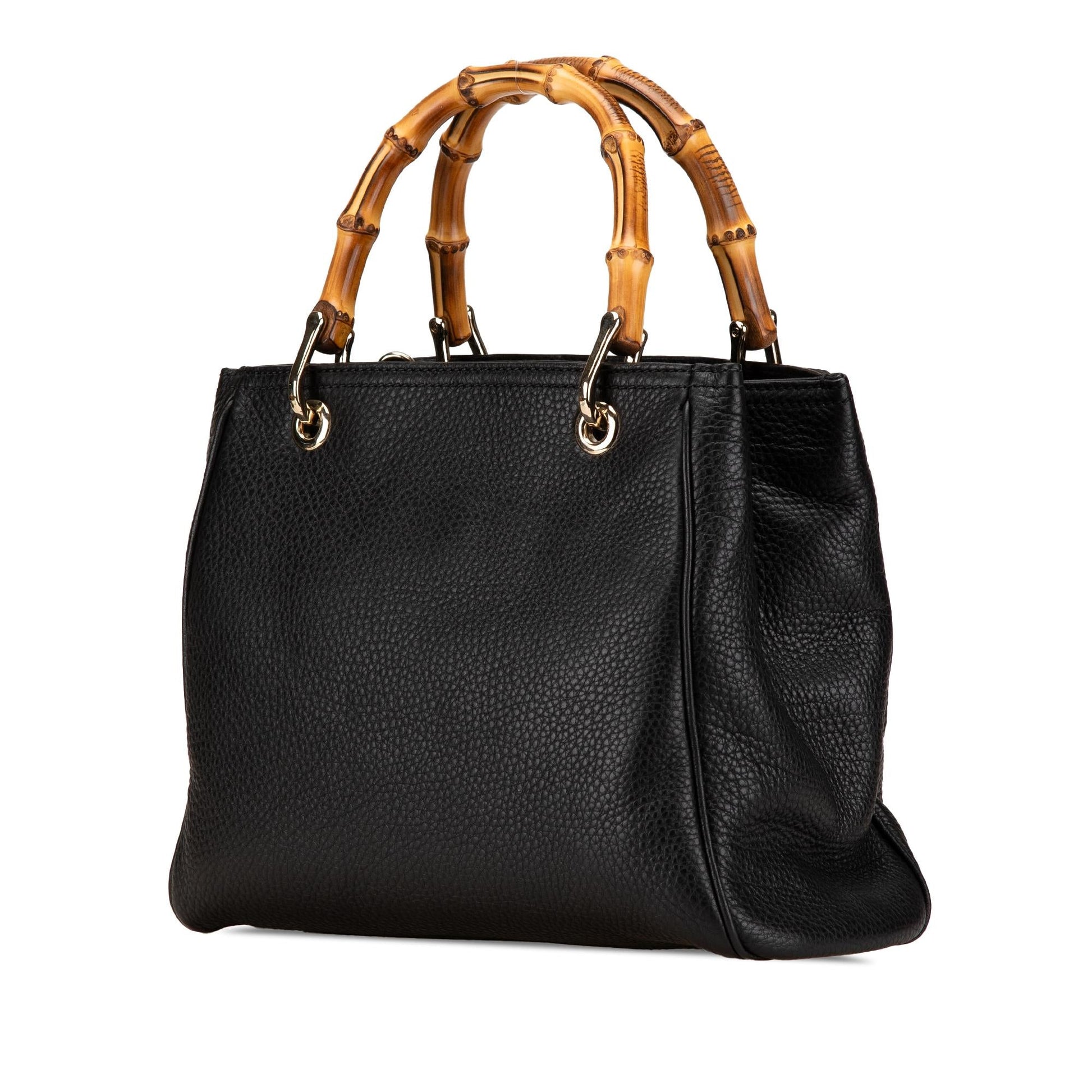 Gucci Bamboo Shopper Calf Calfskin Black Small Satchel Bag