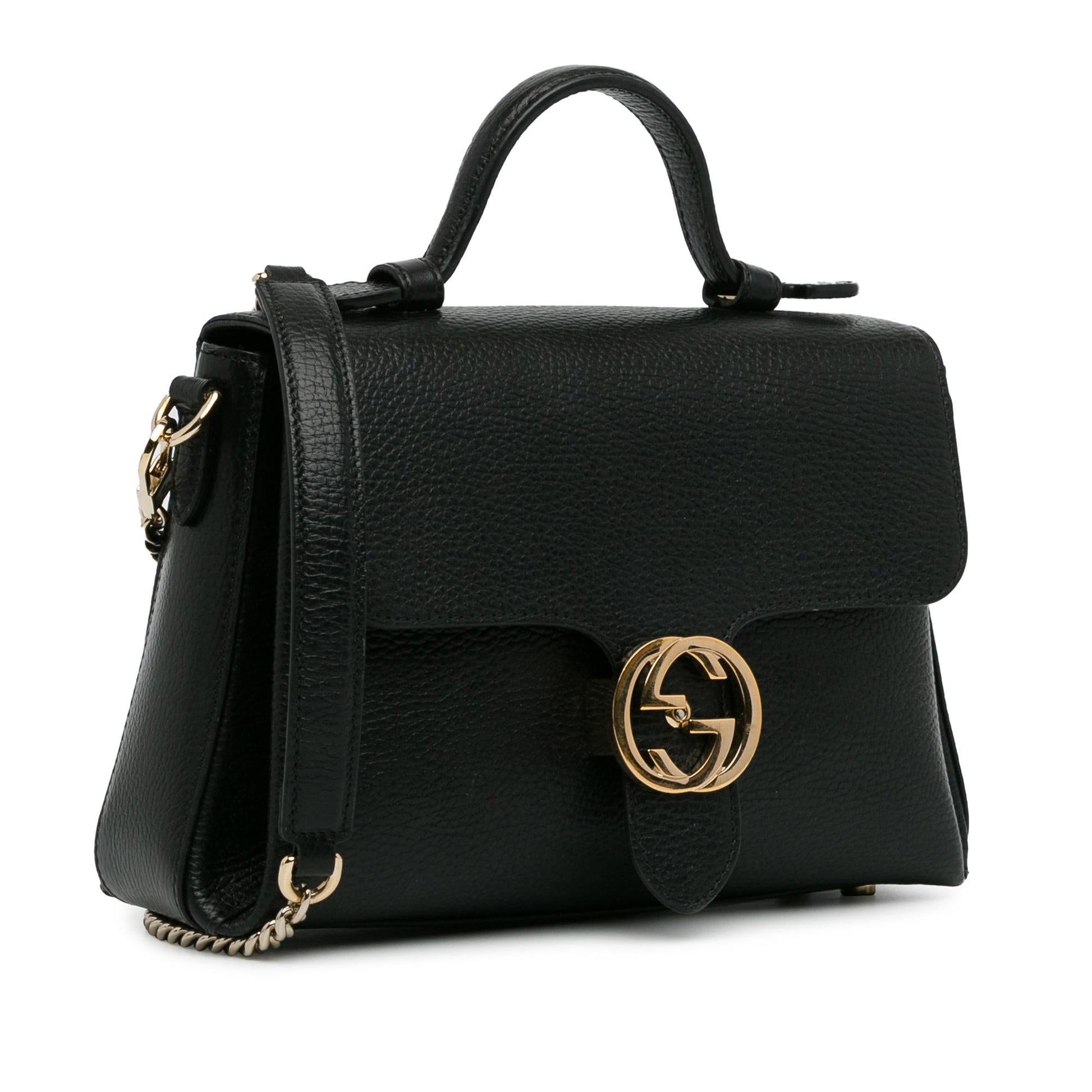 Gucci Dollar Interlocking G SHG-uqc1wk Calf Black Small Satchel Bag