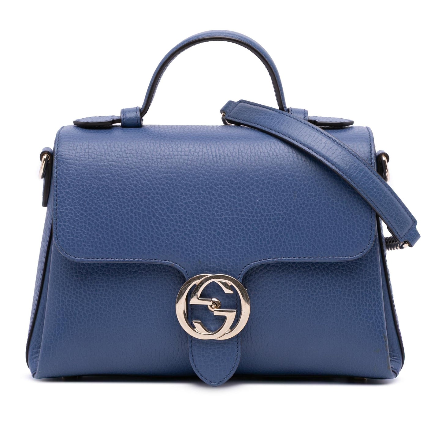 Gucci Dollar Interlocking G Calf Blue Small Satchel Bag G Satchel