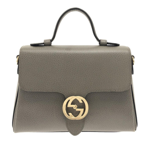 Gucci Dollar Interlocking G SHG-XhsO8p Calf Grey Small Top Handle Satchel Bag