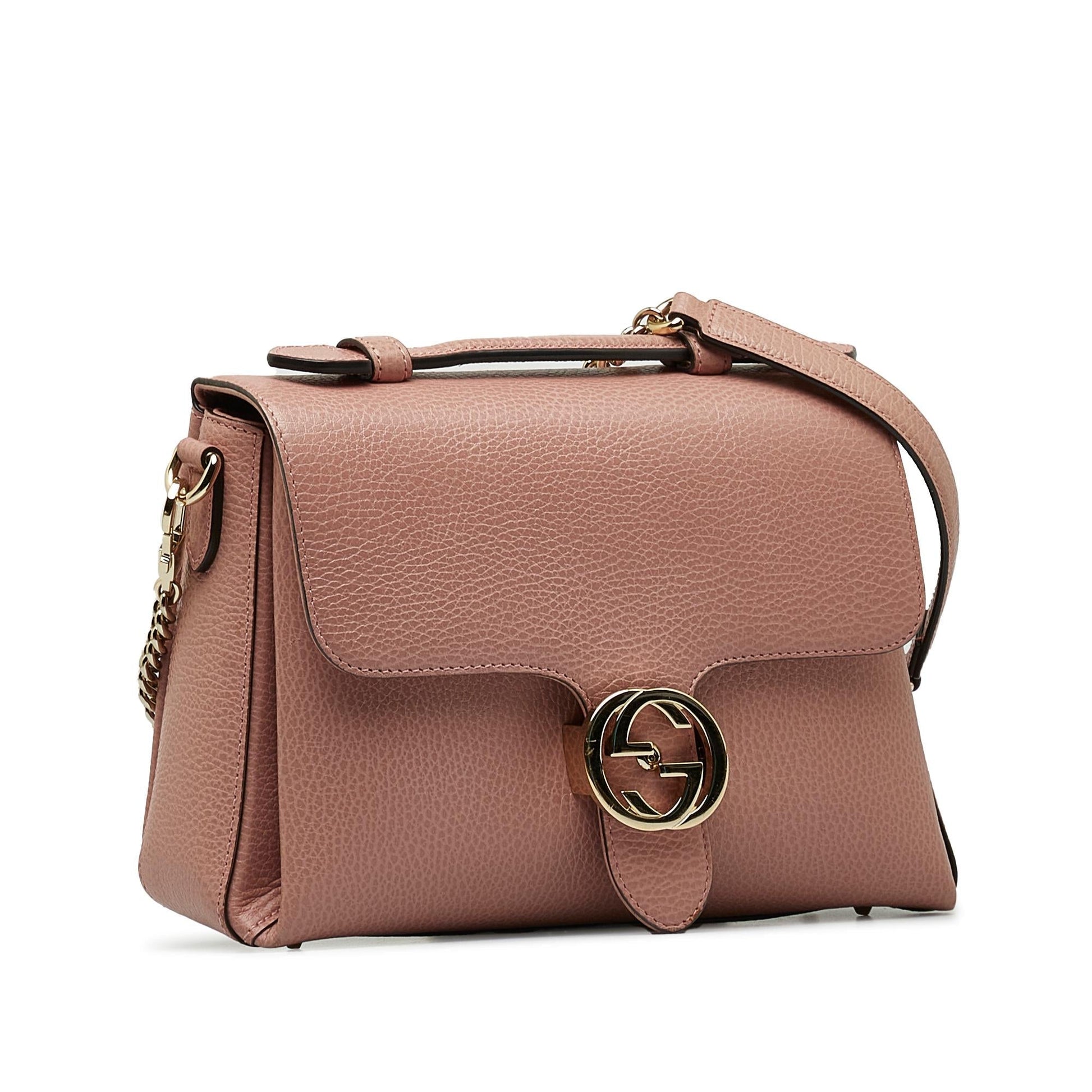 Gucci Dollar Interlocking G SHG-YOtqPD Calf Pink Small Top Handle Satchel Bag
