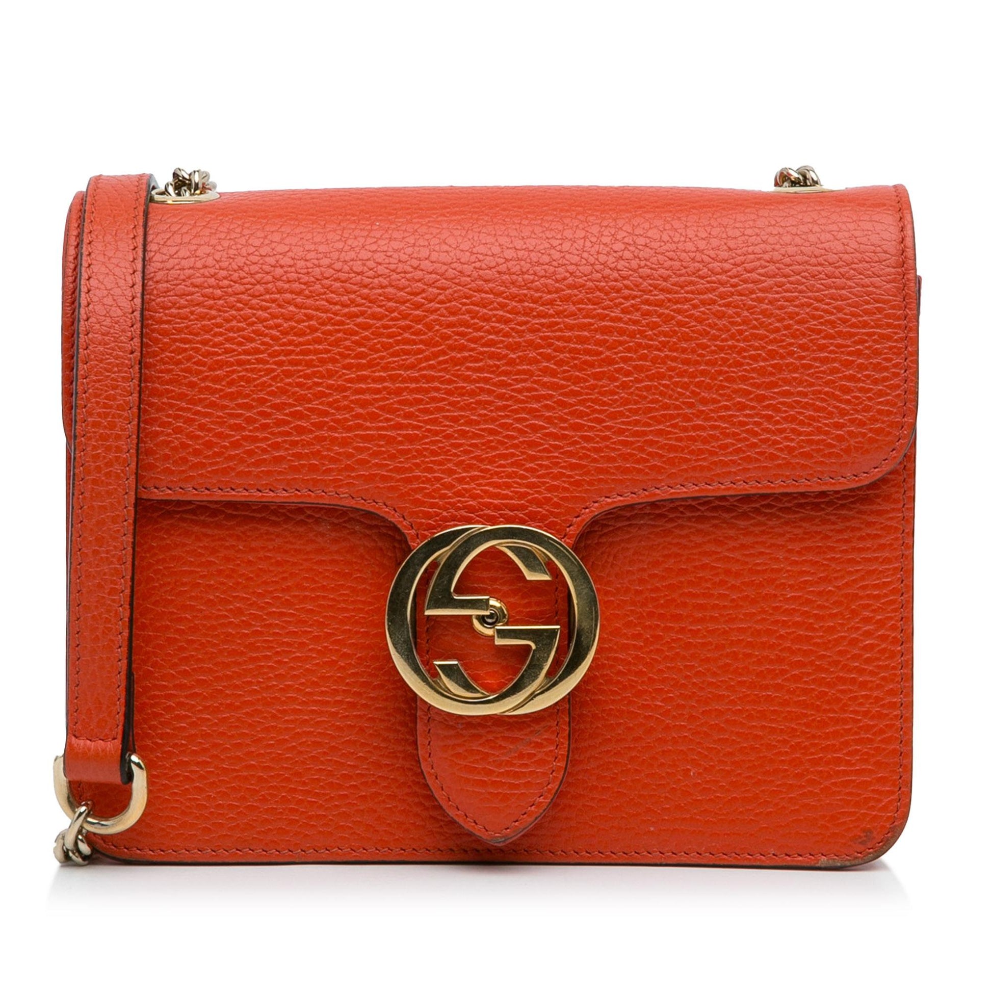 Gucci Dollar Interlocking G SHG-ycvk6g Calf Orange Small Crossbody Bag
