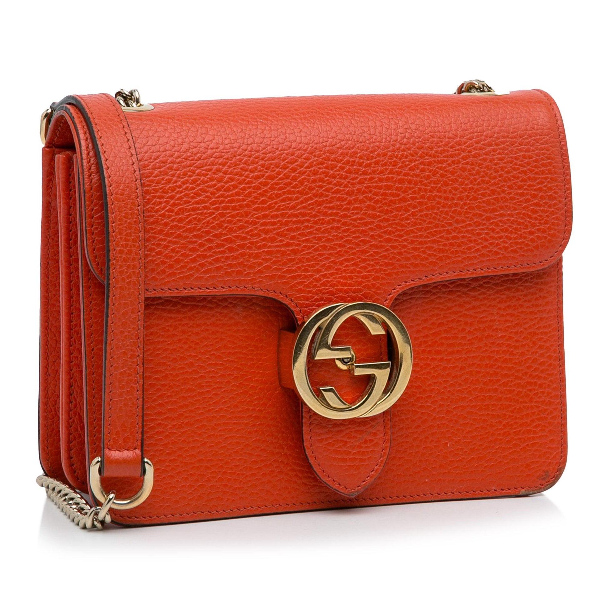 Gucci Dollar Interlocking G SHG-ycvk6g Calf Orange Small Crossbody Bag