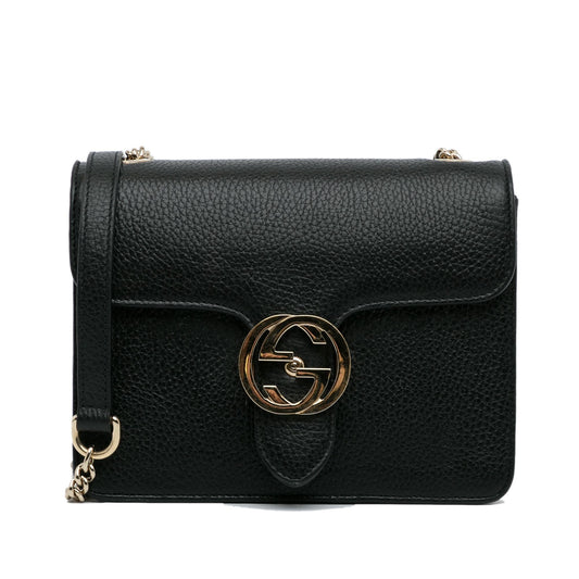 Gucci Dollar Interlocking G SHG-v0CaUw Calf Black Small Crossbody Bag