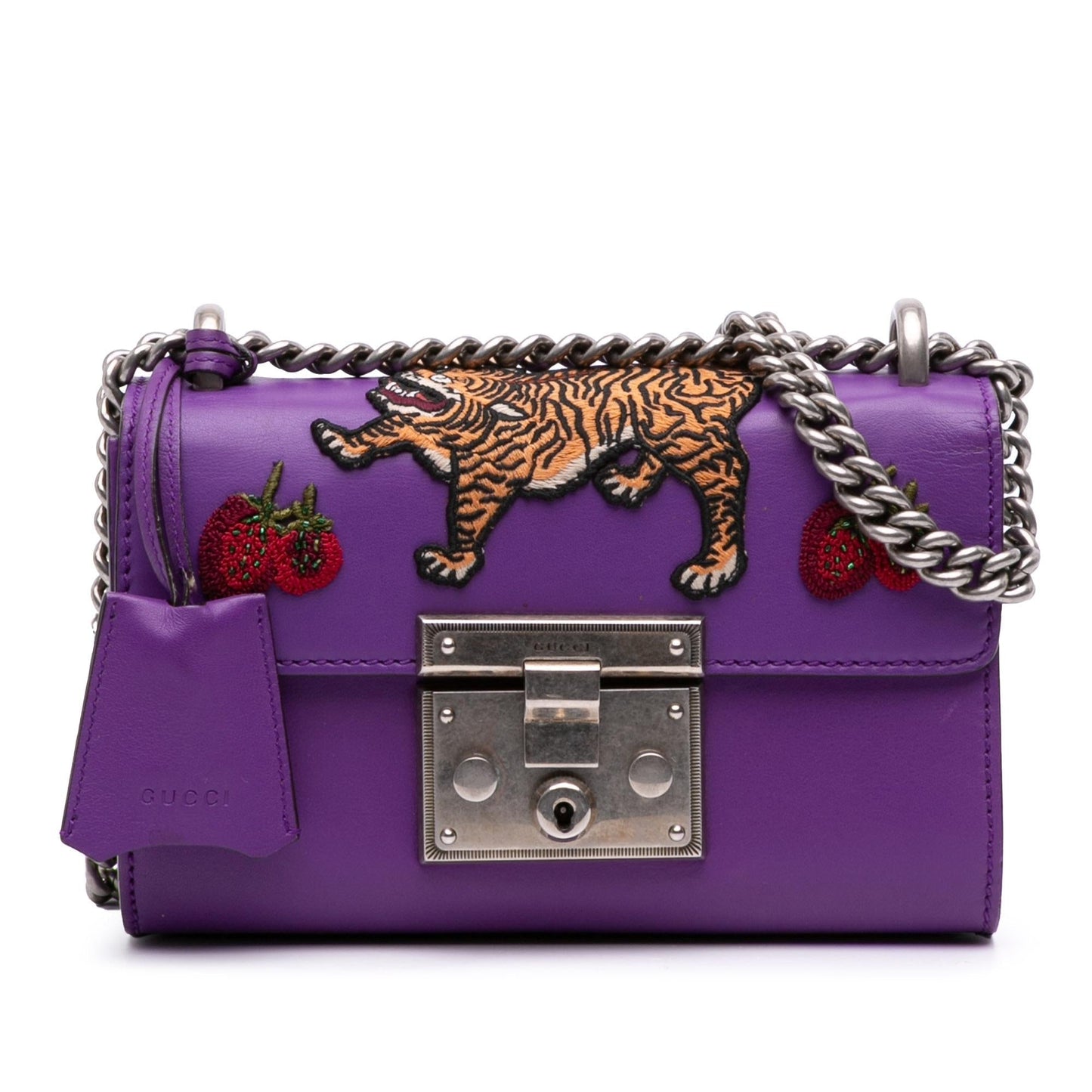 Gucci Embroidered Tiger Strawberry Padlock Calfskin Small Crossbody Bag