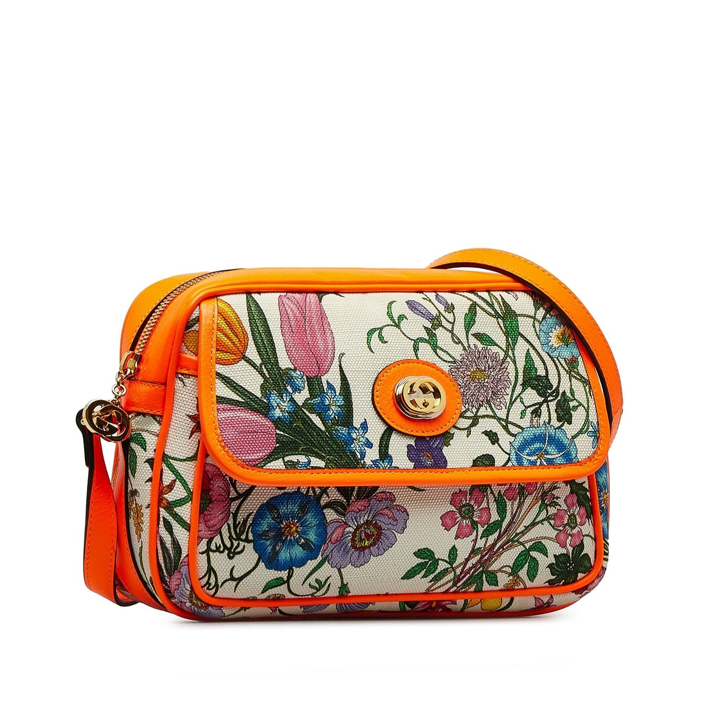 Gucci Flora SHG-JB1hUO Canvas Calf White Orange Crossbody Bag