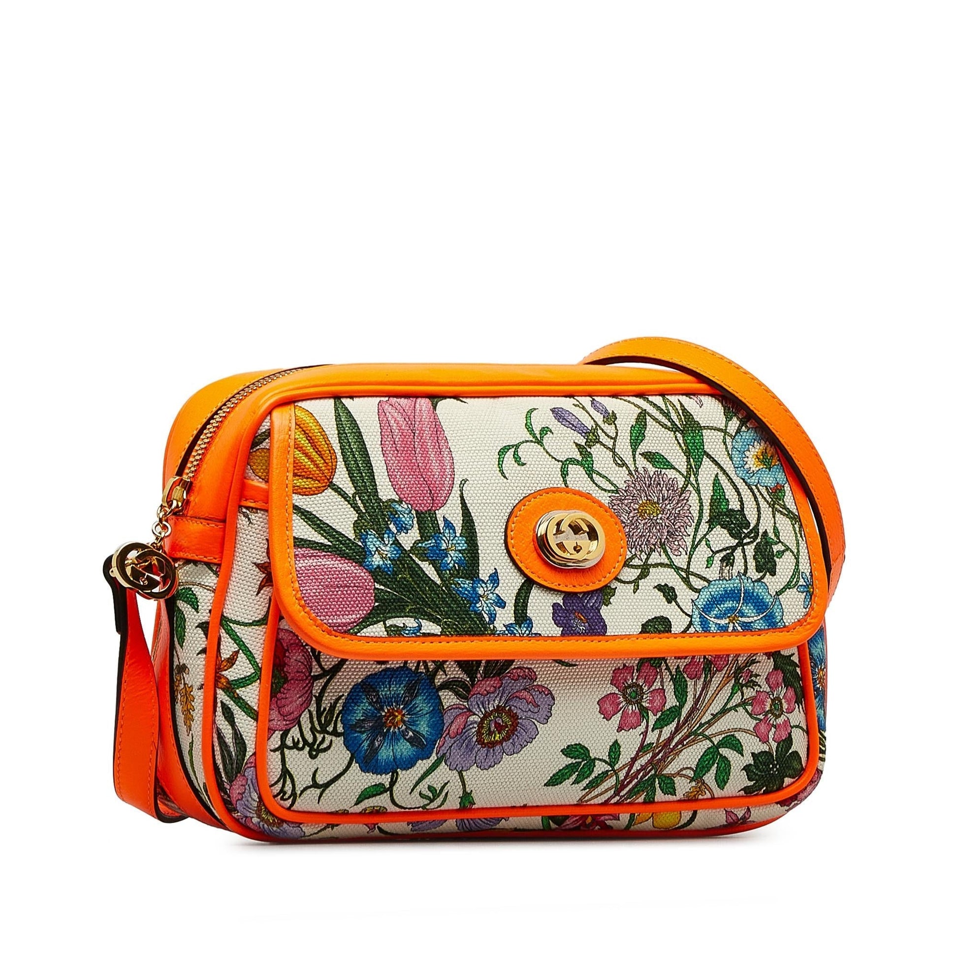 Gucci Flora SHG-JB1hUO Canvas Calf White Orange Crossbody Bag