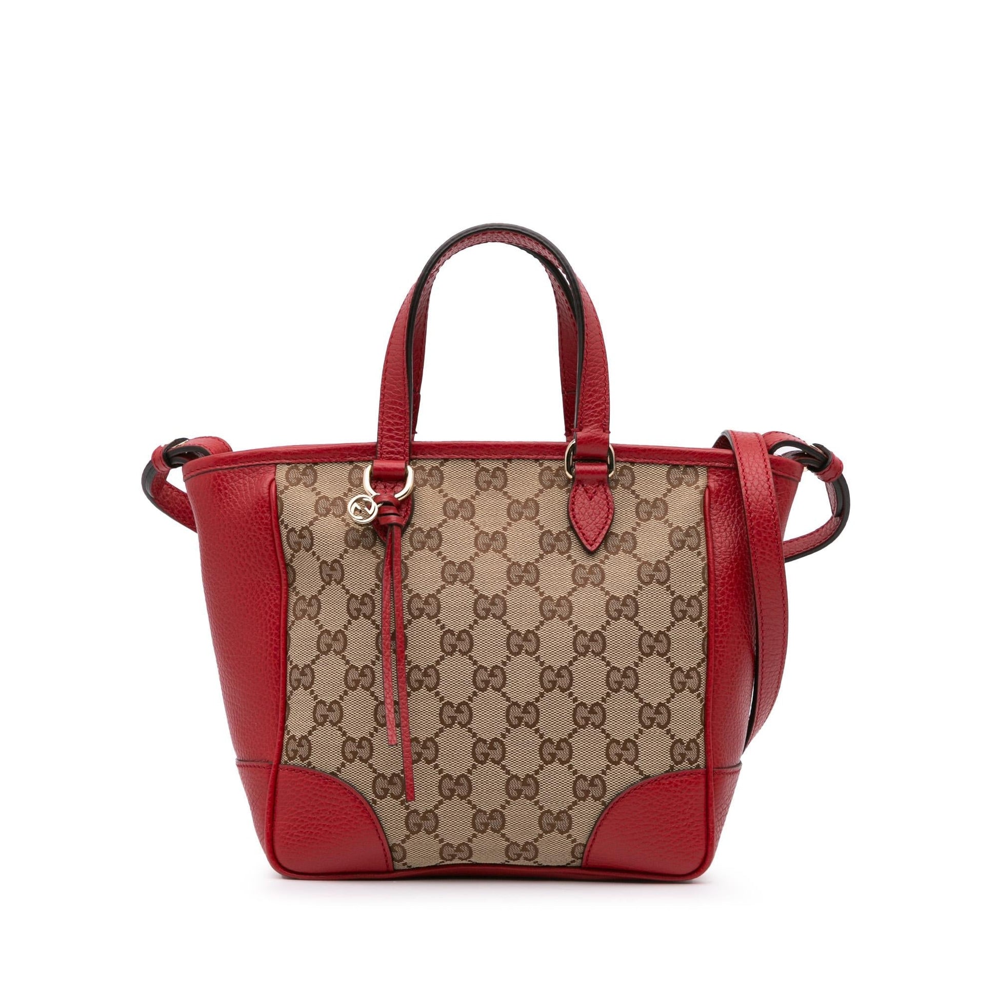 Gucci GG Bree Canvas Calf Brown Red Satchel Bag