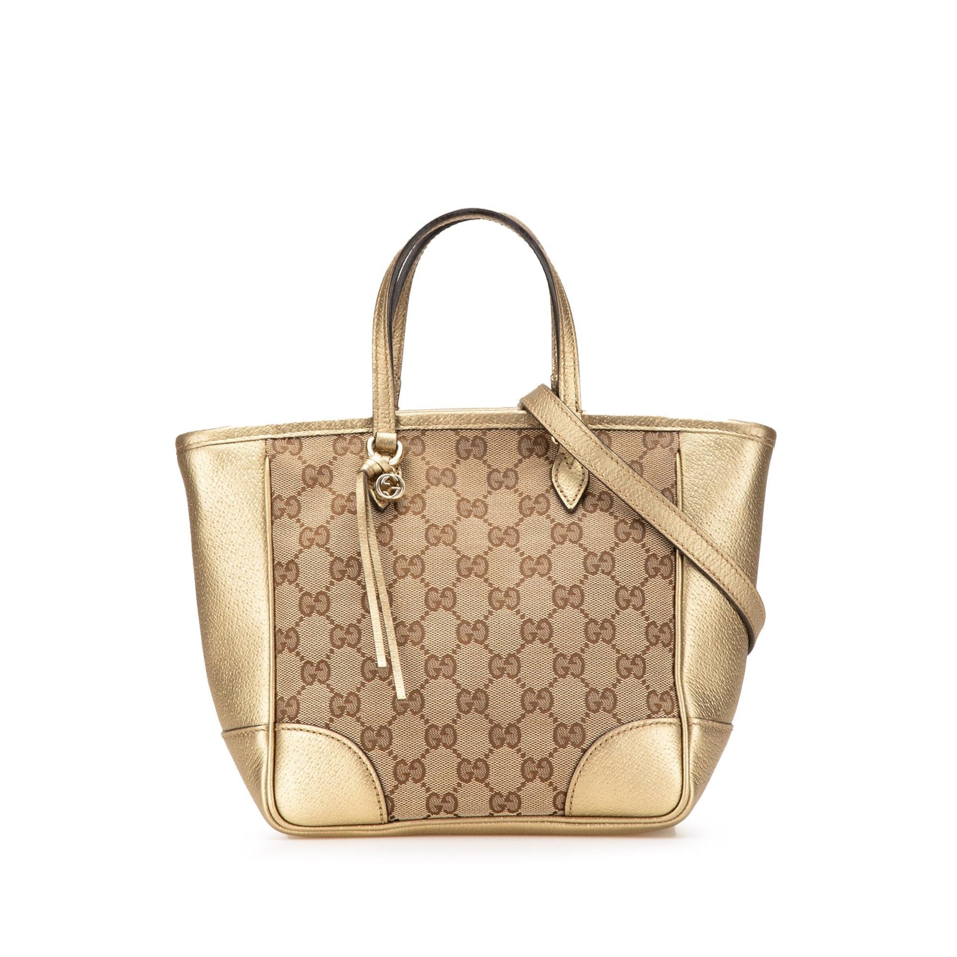 Gucci GG Bree Canvas Brown Gold Small Satchel Bag