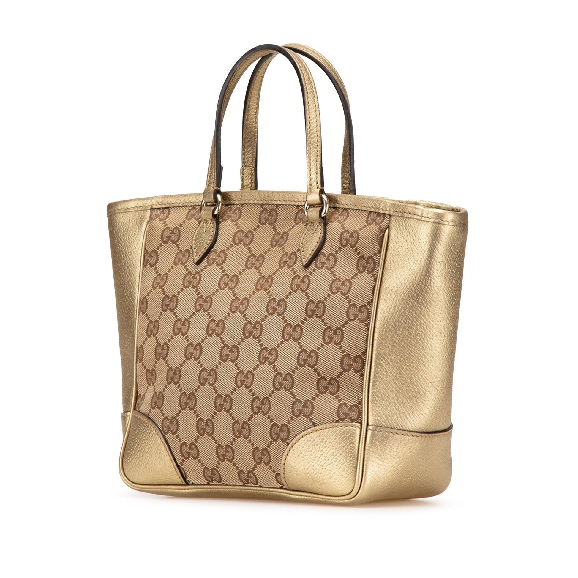 Gucci GG Bree Canvas Brown Gold Small Satchel Bag