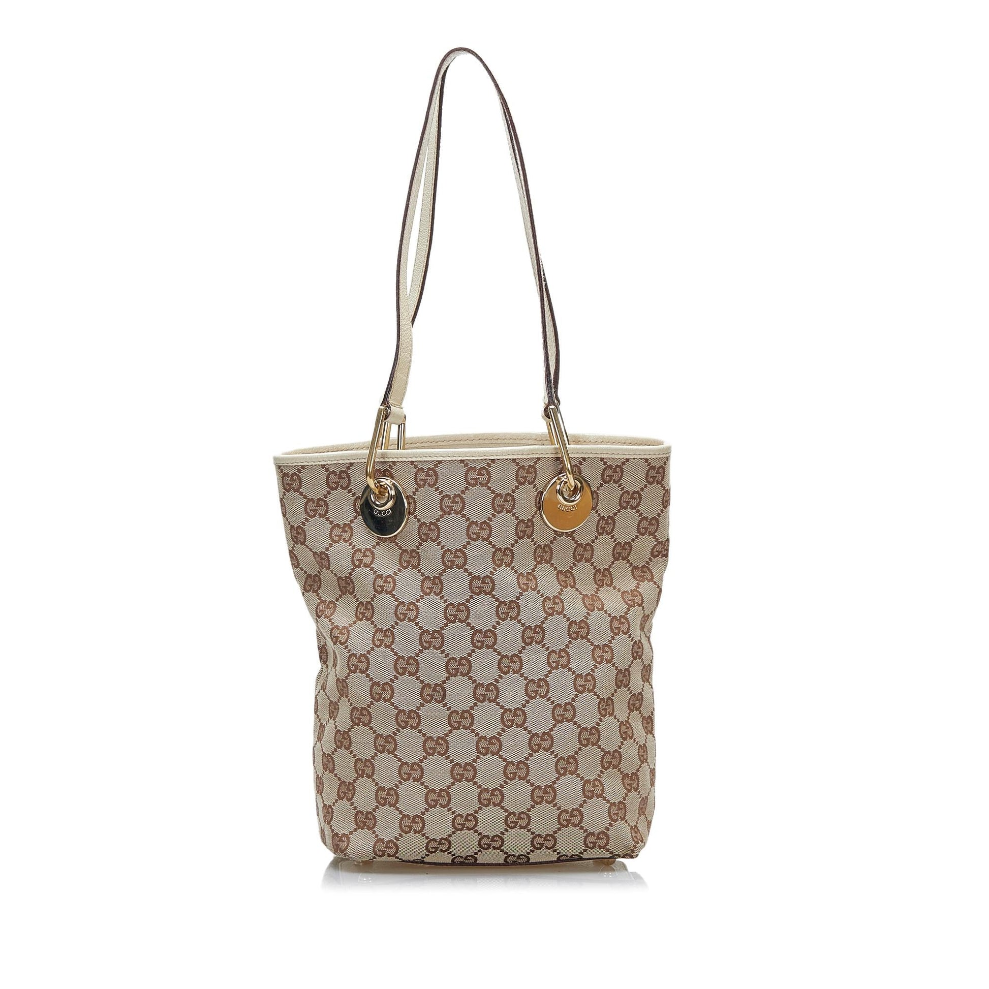 Gucci GG Eclipse SHG-oNIvZC Canvas Calf White Brown Tote Bag