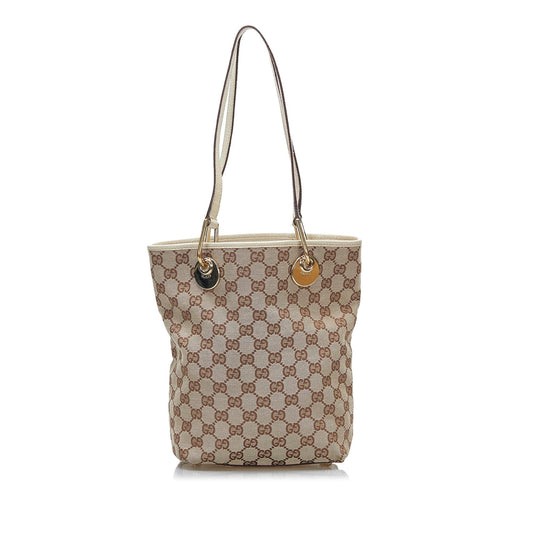 Gucci GG Eclipse SHG-oNIvZC Canvas Calf White Brown Tote Bag